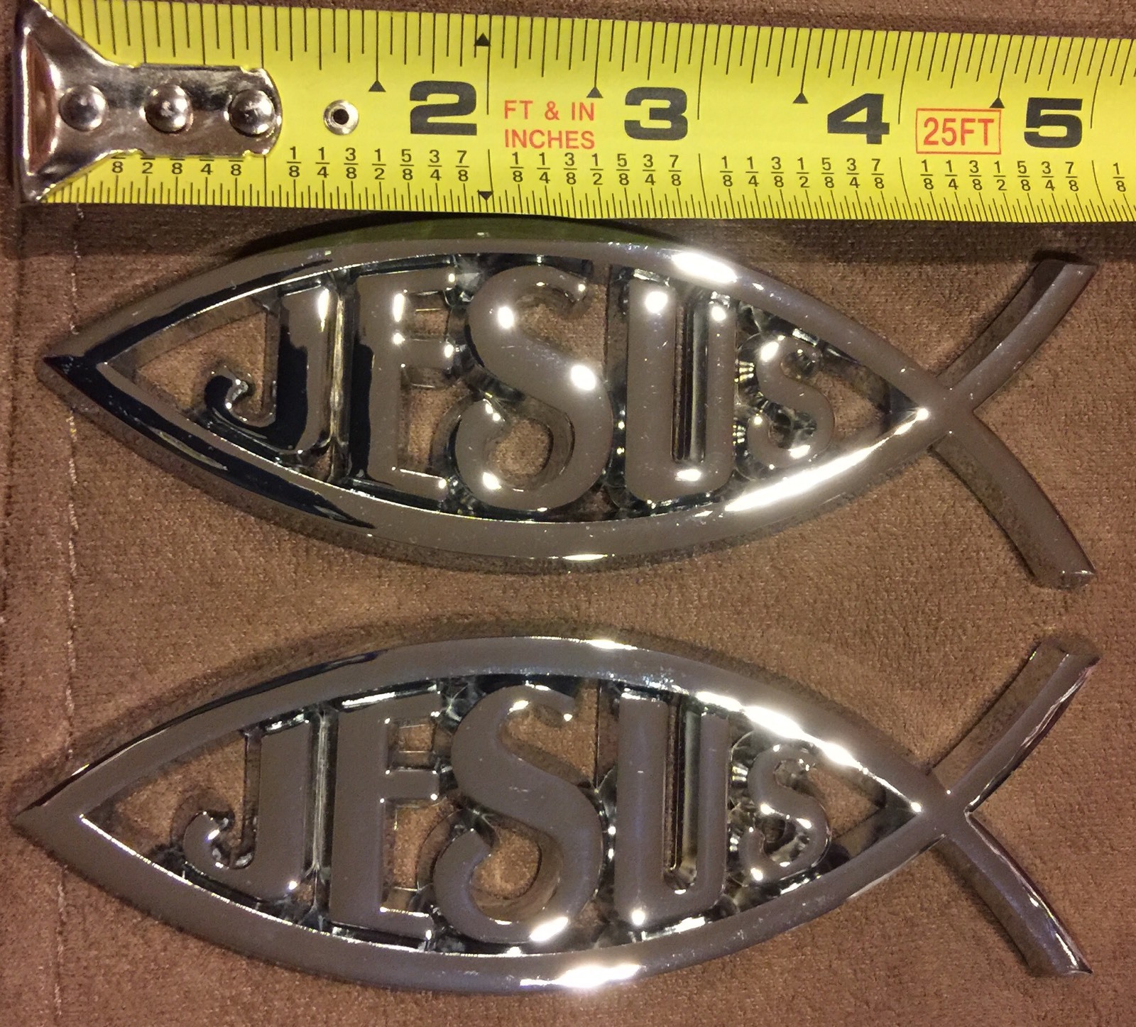 2PC JESUS Fish Car Chrome 3D Plastic ABS Emblem Religious Christian Fish Symbol