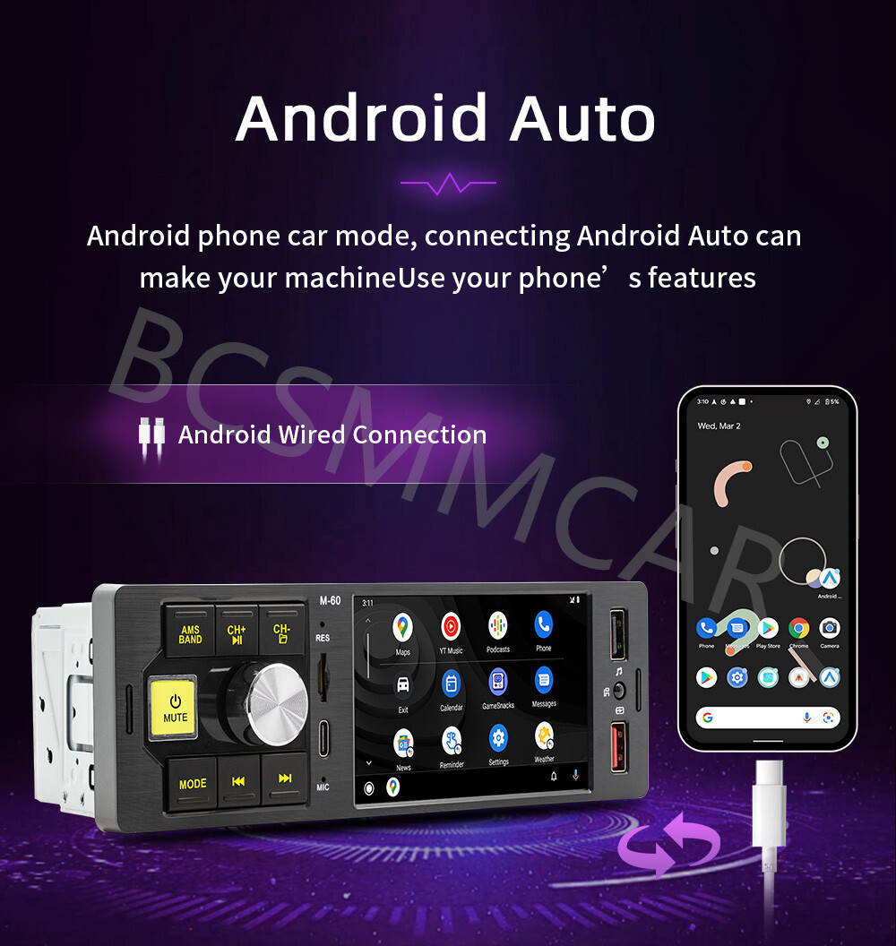 4.1″ 1DIN Car Stereo Radio Bluetooth Touchscreen FM MP5 Player For Apple Carplay