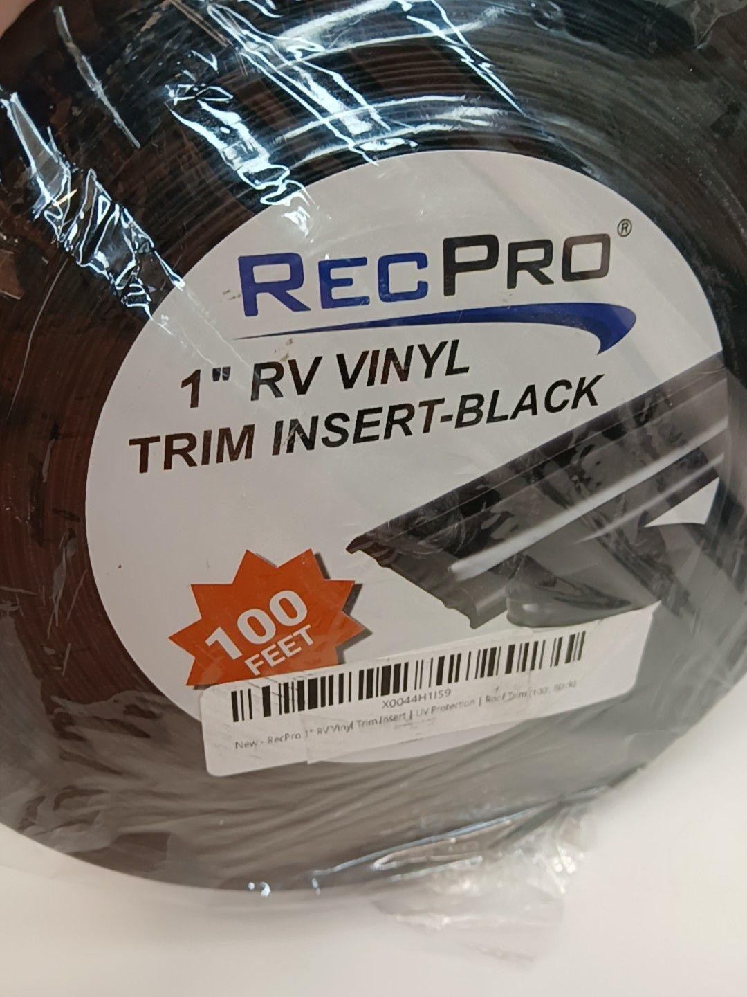 RecPro 1″ RV Vinyl Trim Insert Black 100ft Roof Trim UV Protection Roll New