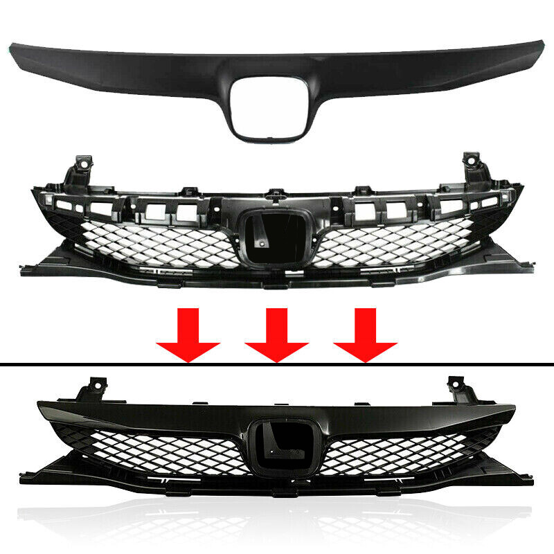 For 2009 2010 2011 Honda Civic Sedan Gloss Black Front Bumper Upper Grille Grill