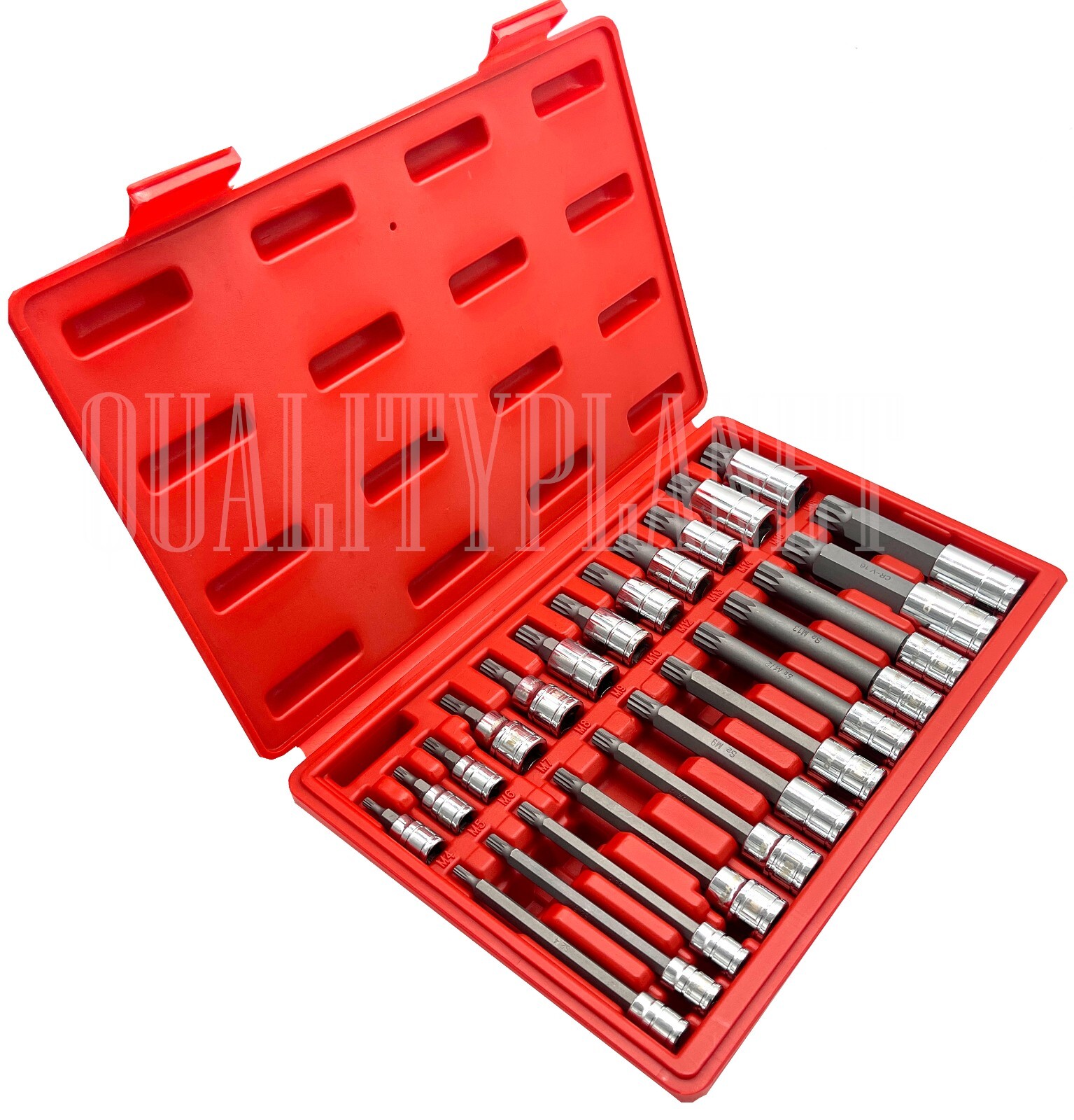 24PC XZN Triple Square Spline Bit Tamper Proof 1/4″ 3/8″ 1/2″ S2 Socket Set