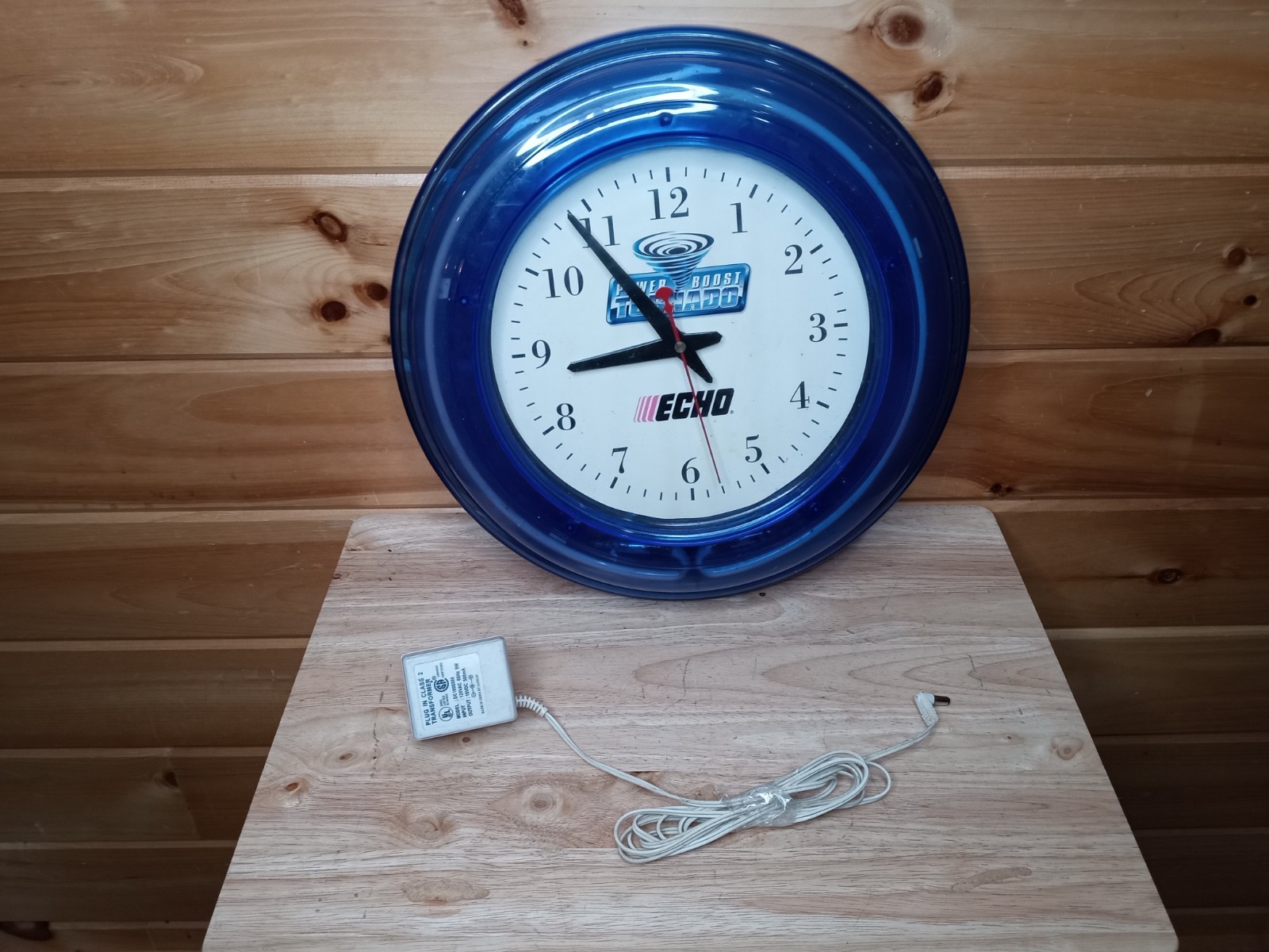 Echo Power Boost Tornado Neon Advertising Wall Clock Blue Light Rare Works Read