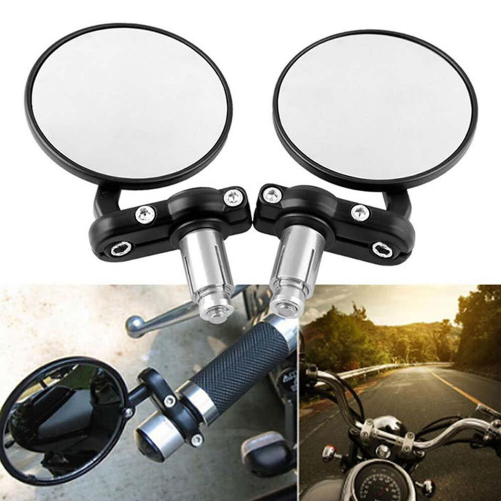Black CNC Round Rearview Mirrors Set Custom Fits 7/8″ Handle Bar End Motorcycle