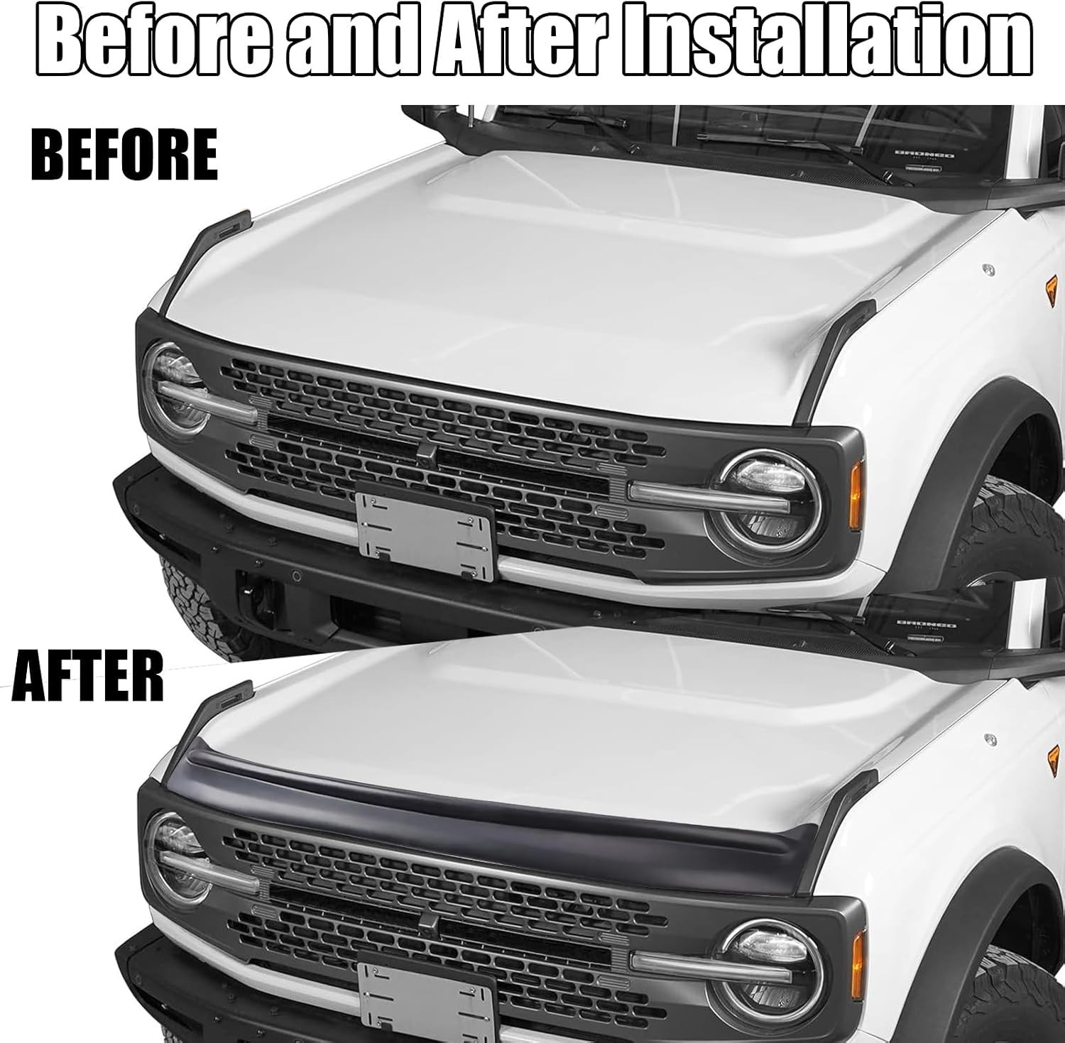 Hood Deflector Protector Ford Bronco 2/4 2026-2021 Matte Black Bug Stone Guard