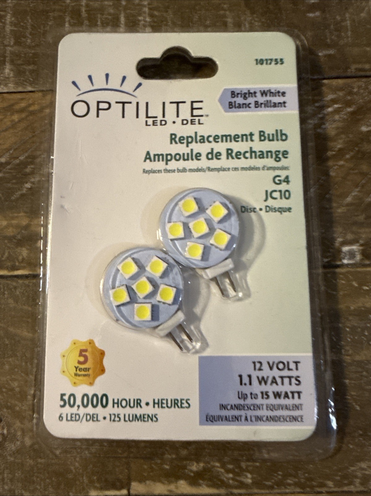 Optilite #101755 LED G4/JC10 12 Volt 1.1 Watts Replacement Bulb 50,000 Hours-NEW