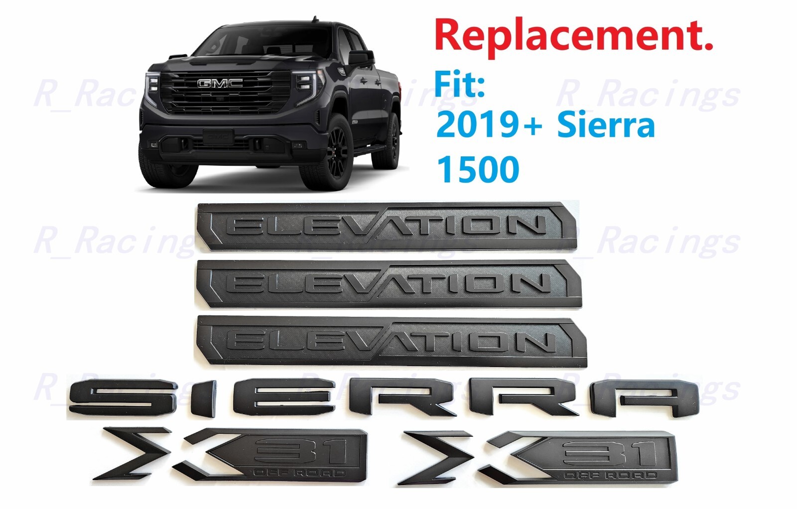 6PCS Matte black Door Rear Elevation Sierra Bed X31 Emblem 2019-2023 Sierra 1500