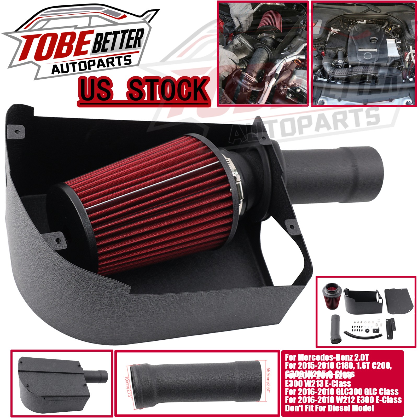 For Mercedes-Benz C200 C300 W205 E300 W213 GLC300 2.0 15-18 Cold Air Intake Pipe