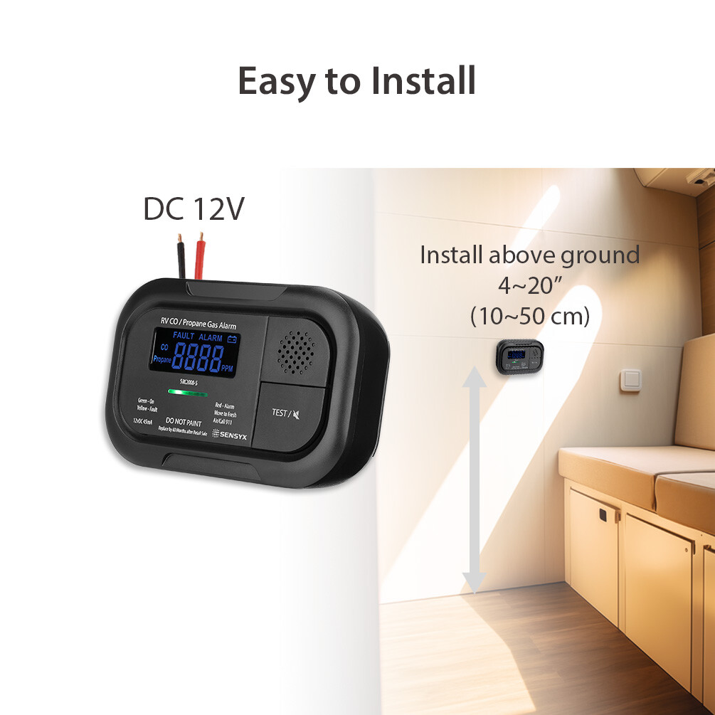 Digital RV Carbon Monoxide & Propane Dual Gas Alarm – Hard-Wired DC 12V, LCD