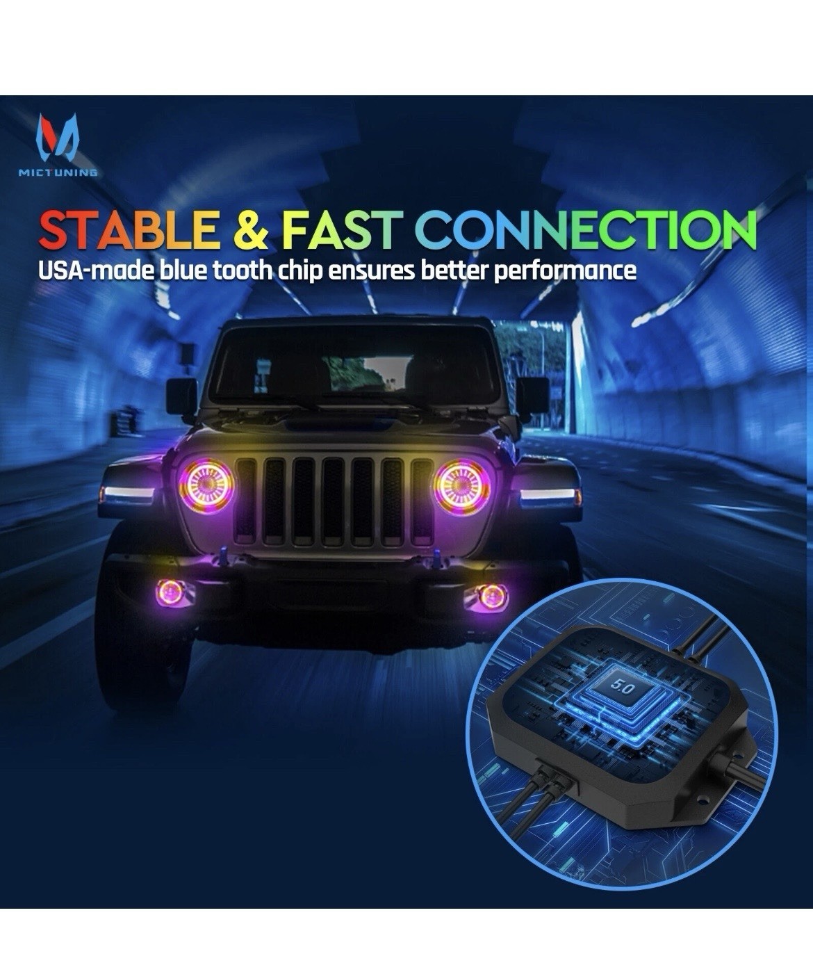 MICTUNING J1 RGB+IC 7-inch LED Headlights w/Fog Light Assembly for Jeep Wrangler