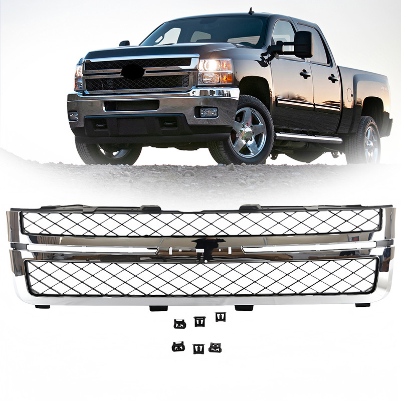 For Silverado 2500 3500 HD 2011-2014 Front Grille Assembly Black+Chrome 20966058
