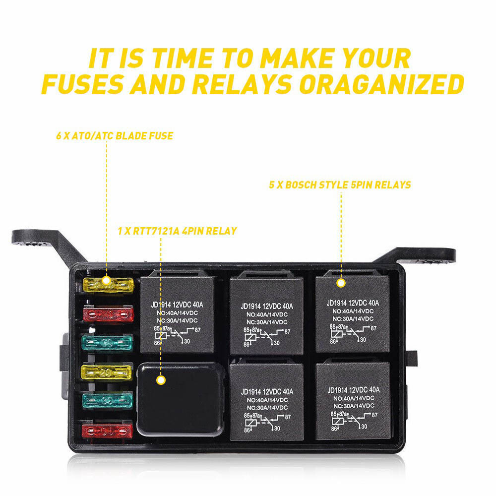 Universal 6-Way Fuse Box Relay With 6 Relays Fuse Holder 12V Car Truck ATO/ATC A