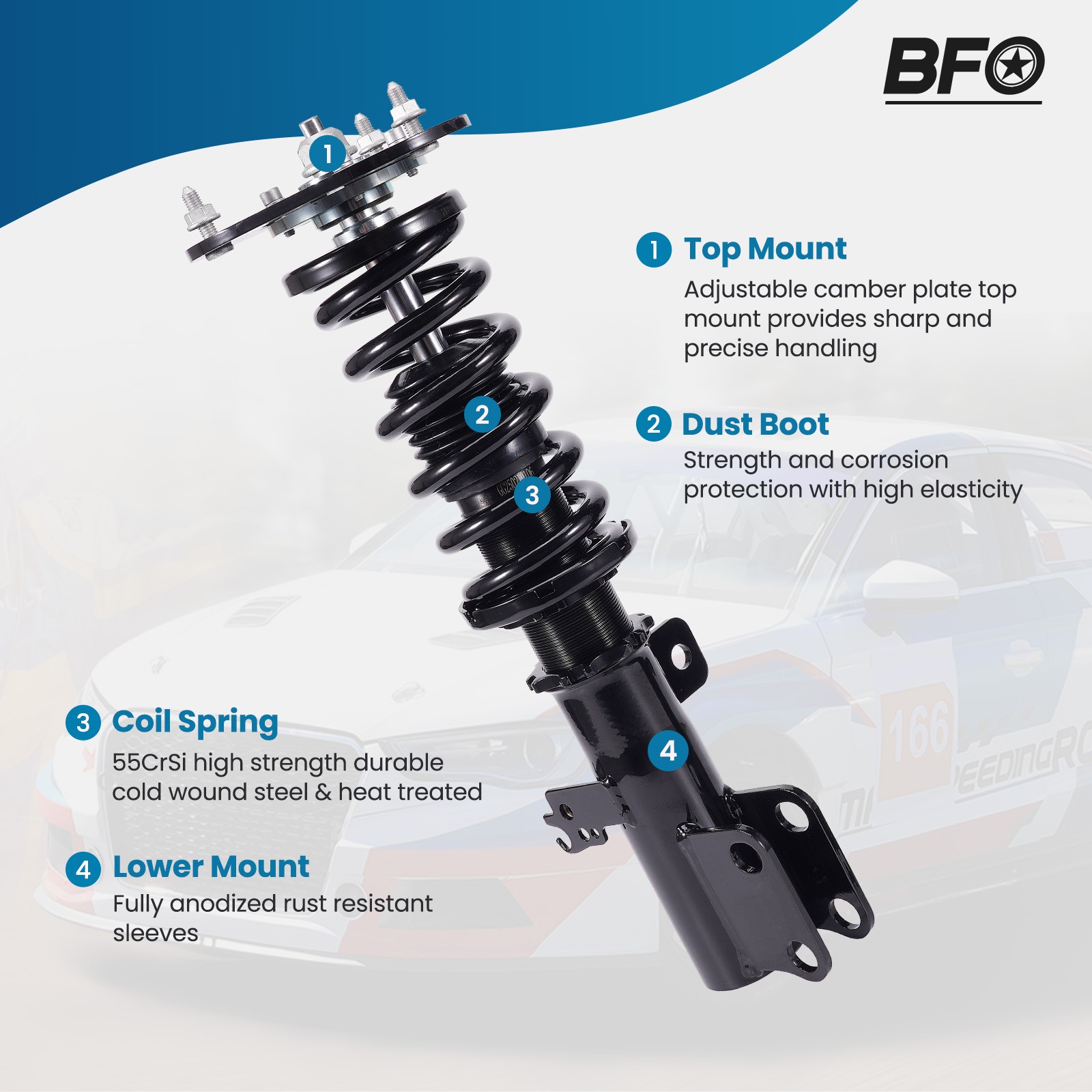 BFO Coilovers Shock Absorber Lowering Kit For Toyota Corolla 2009-2017