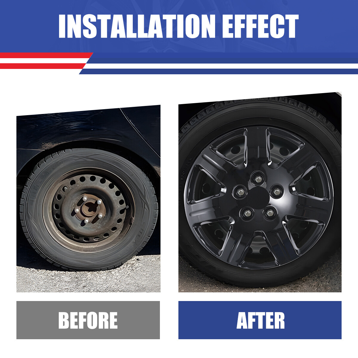 16″ Set of 4 Black Hub Caps Full Rim Wheel Covers for 2006-2011 Honda Civic