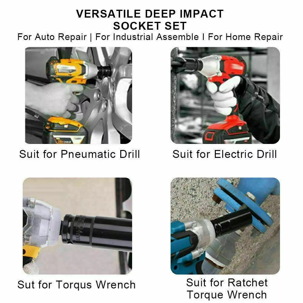 10pcs Metric Deep Impact Socket 1/2″ Drive 10mm-24mm 6 Point Sockets w/ Case Set