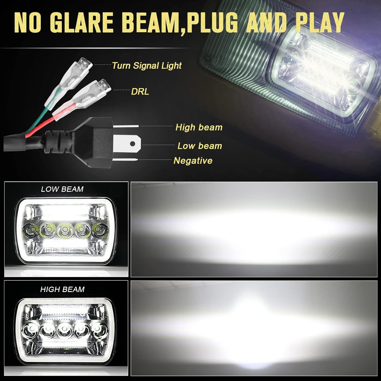For Ford E-150 Econoline E-250 E-350 7×6″ 5X7″ in LED Headlights Hi-Lo Beam DRL