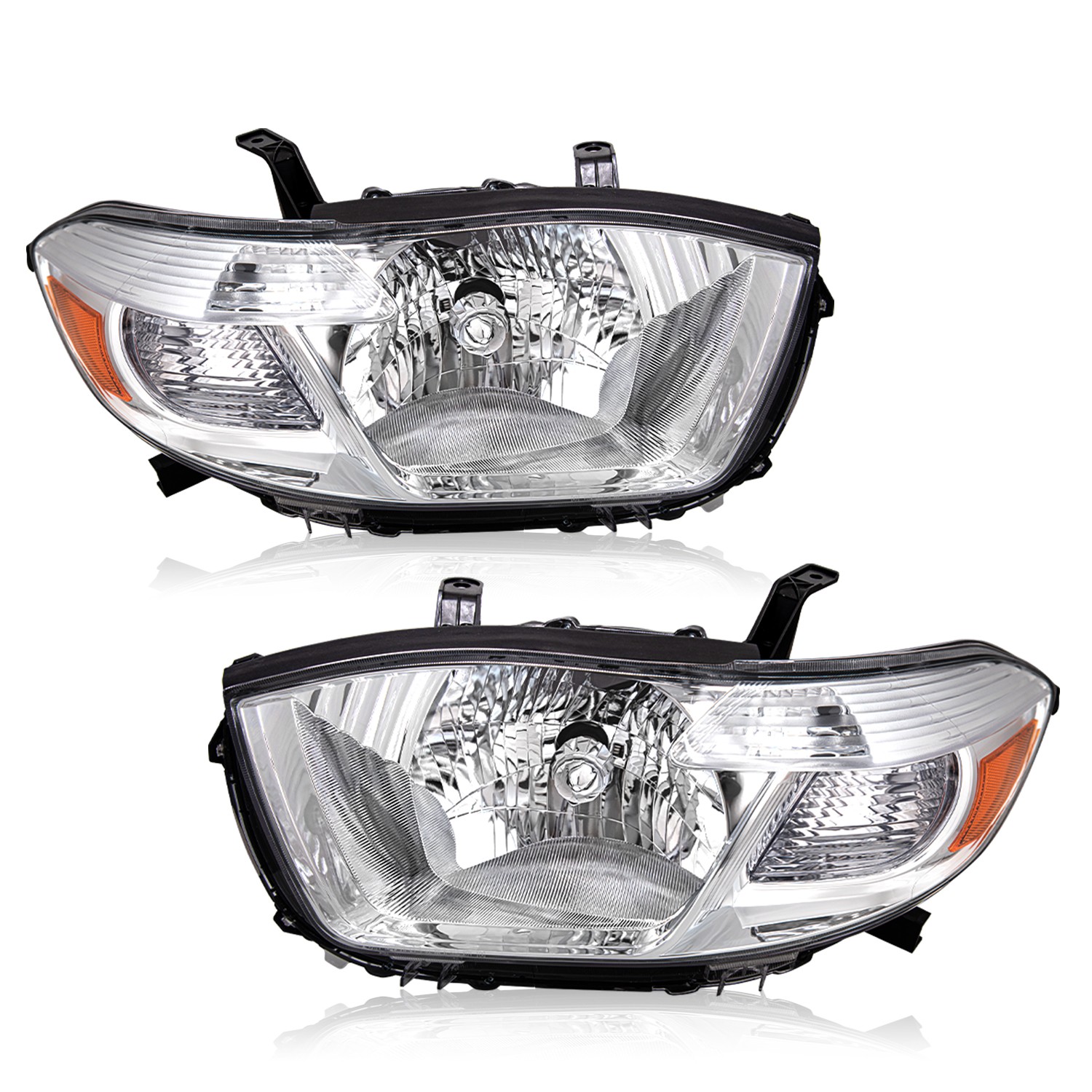 For 2008-2010 Toyota Highlander Halogen Chrome Housing Headlights Lamps Pair
