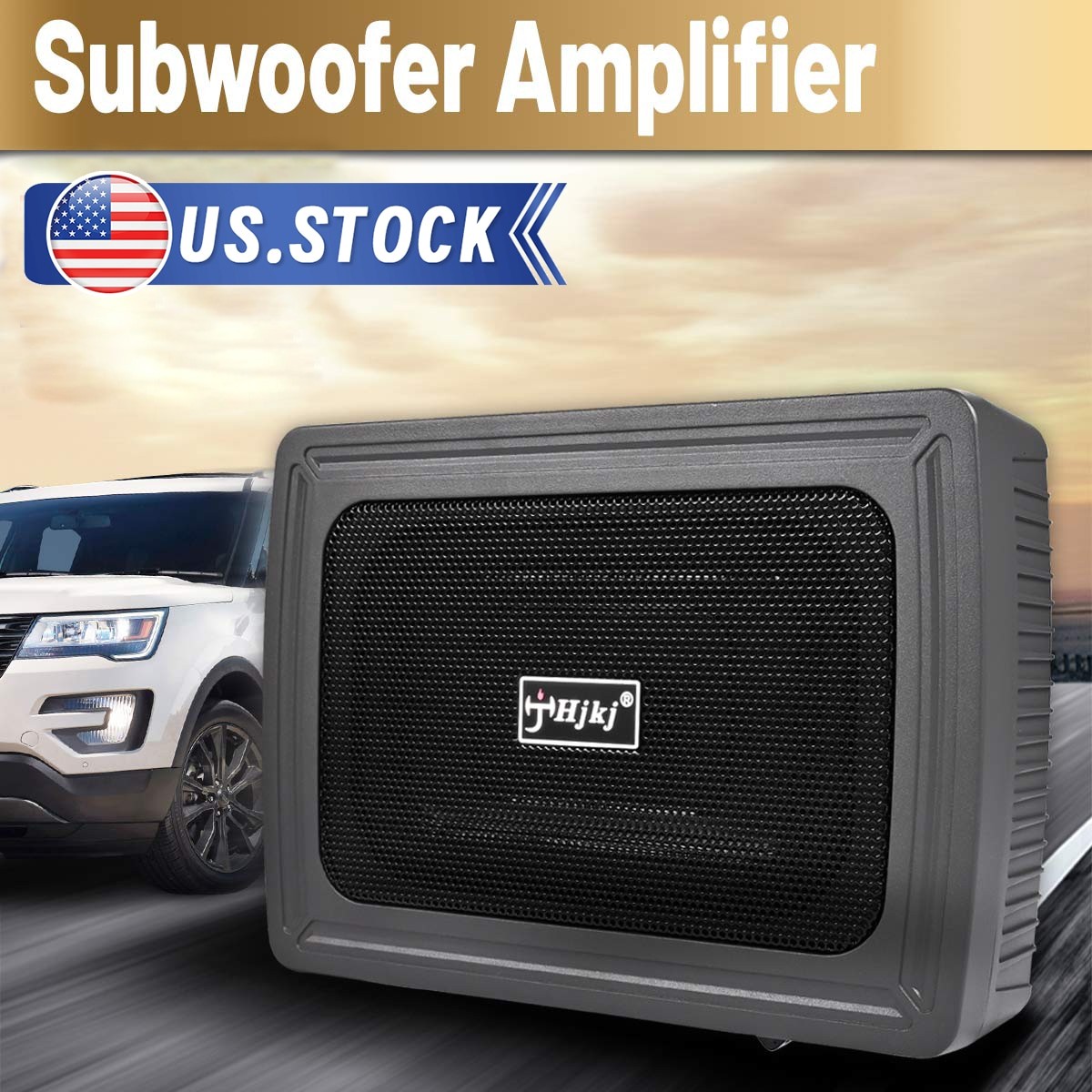 Black 1200W Active Under seat Car Bass Box Audio Subwoofer Sub Speaker Amplifier
