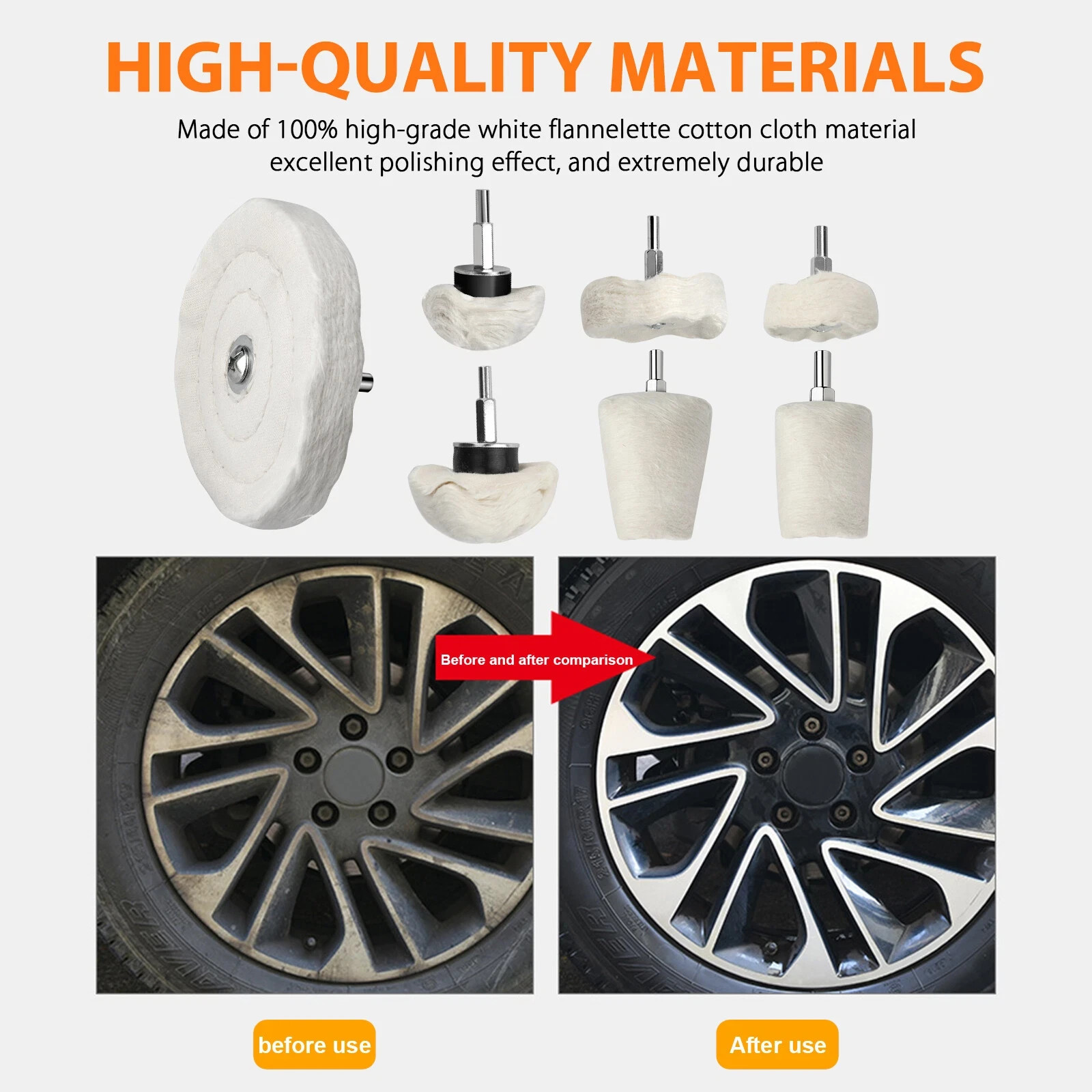 7PCS Car Polisher Polishing Buffing Pads Mop Wheel Drill Kit Aluminum Stainless