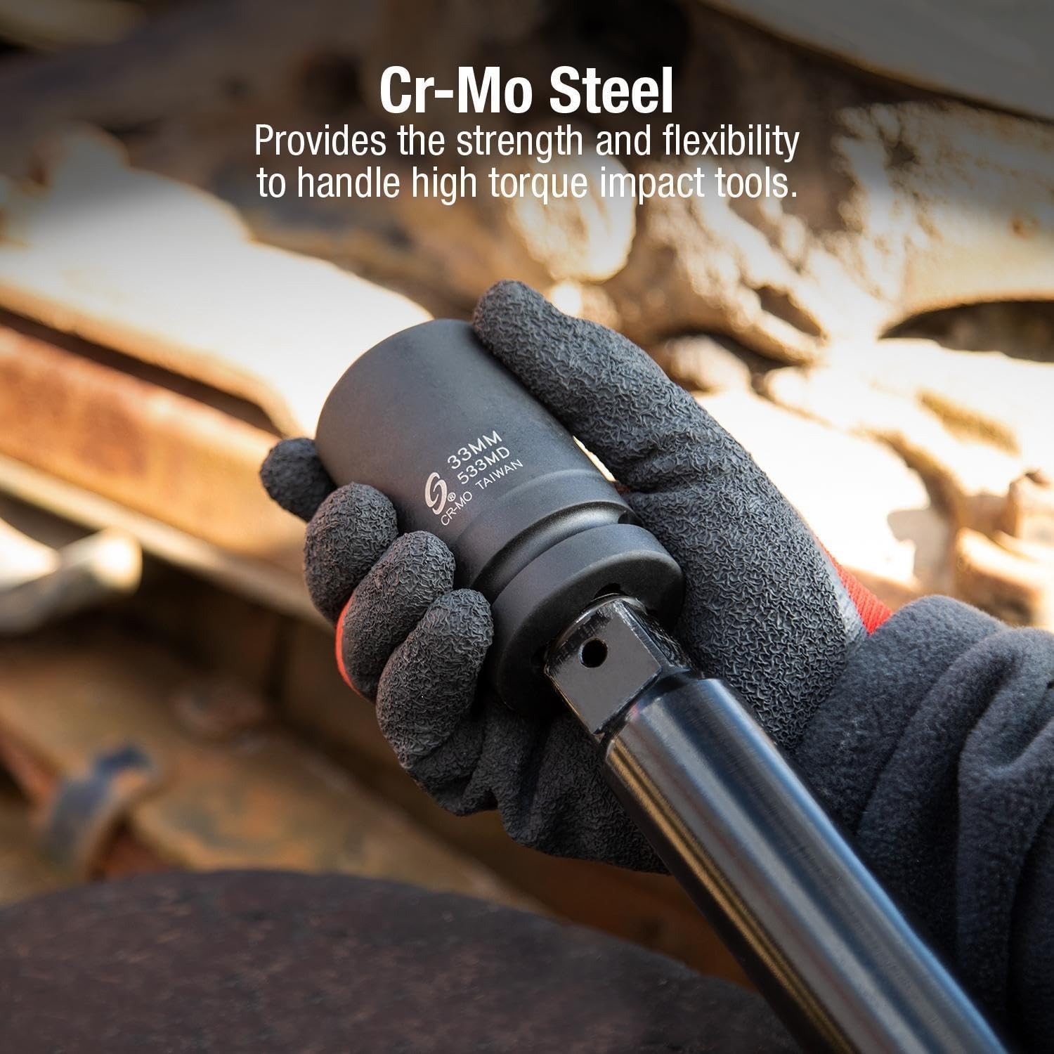 1″ Drive 33mm Deep Impact Socket – Cr-Mo Steel, Radius Corner, Chamfered Opening