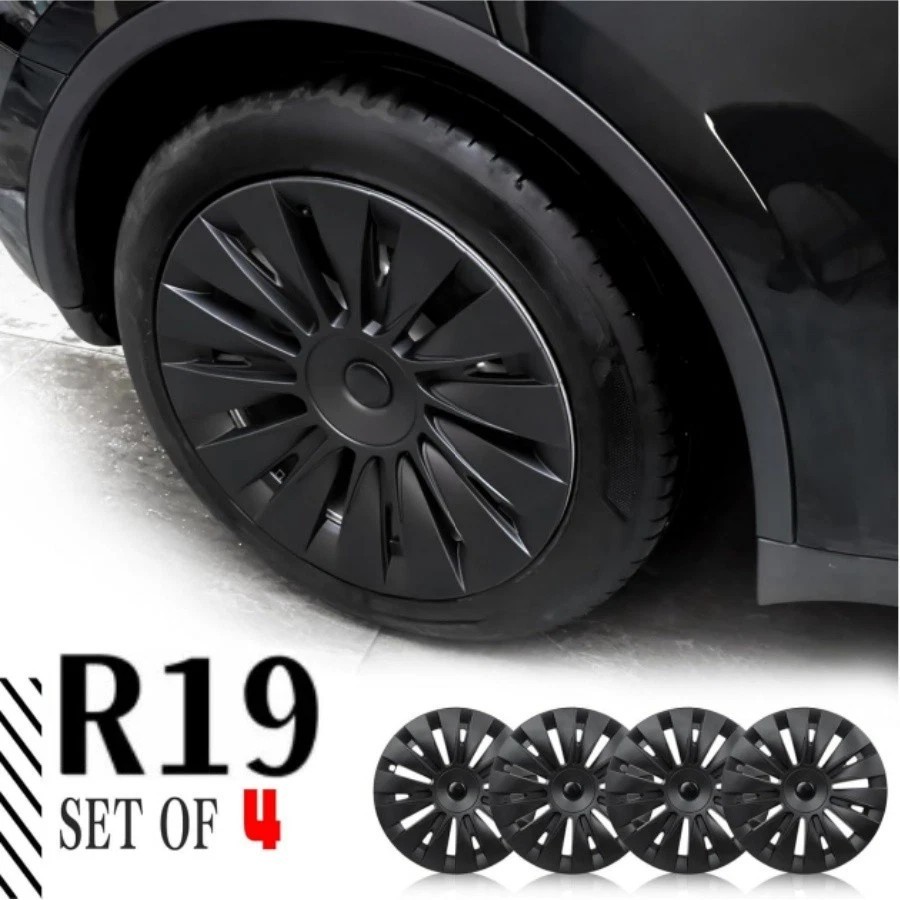 19 inch Full Coverage 4PCS Matte Black Wheel Covers Model Y Hubcaps for Tesla US