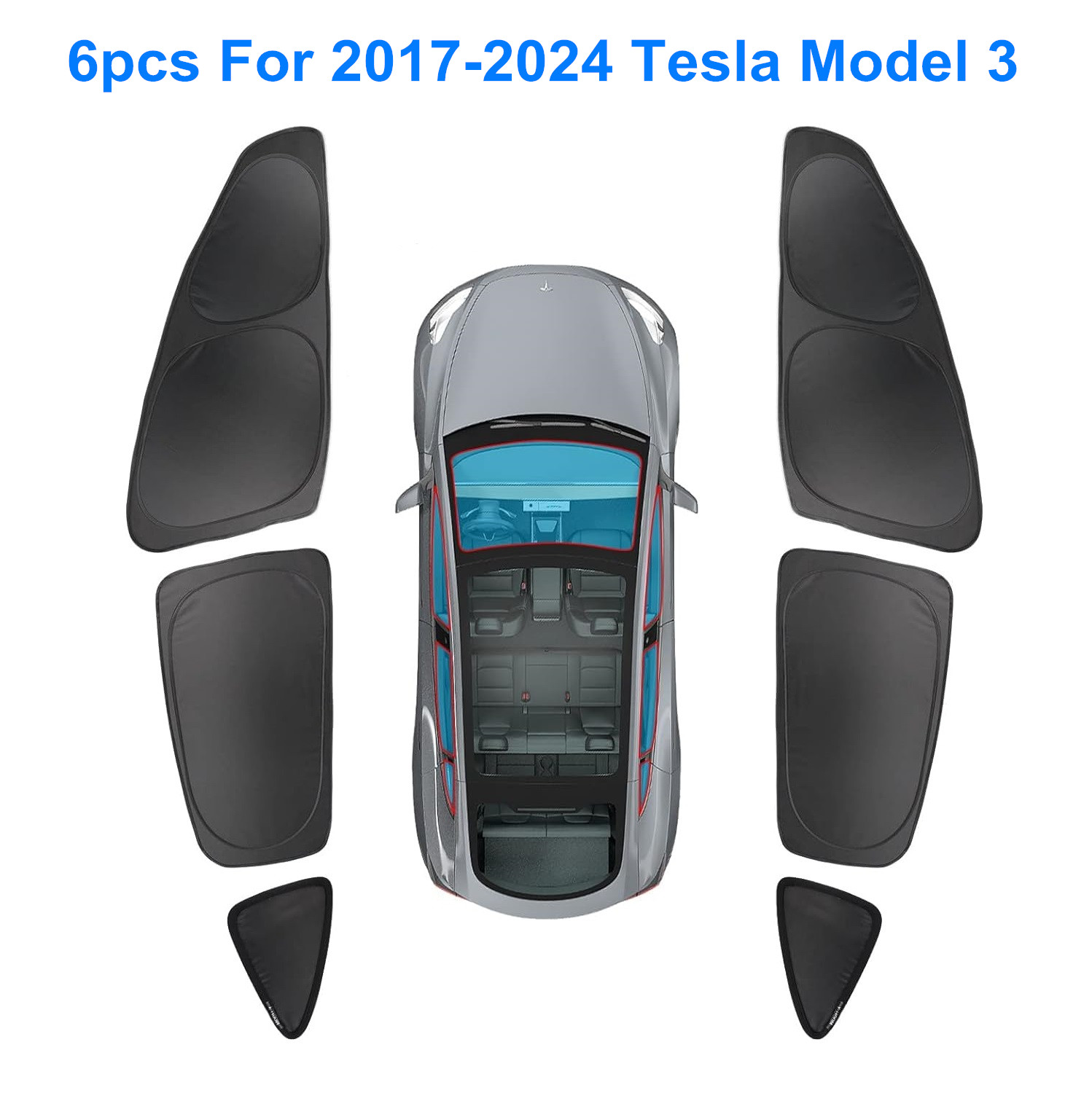 Custom Fit 2017-2024 Tesla Model 3 Car Side Window Privacy Camp Sun Shade Cover