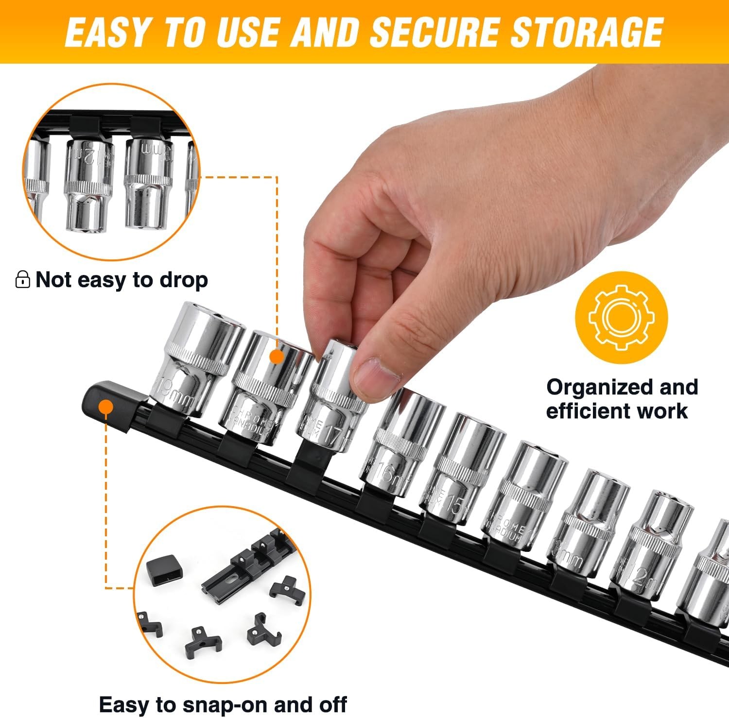 Socket Organizer ABS Socket Holder Set 1/4″ 3/8″ 1/2″ Drive Socket Rail Holders