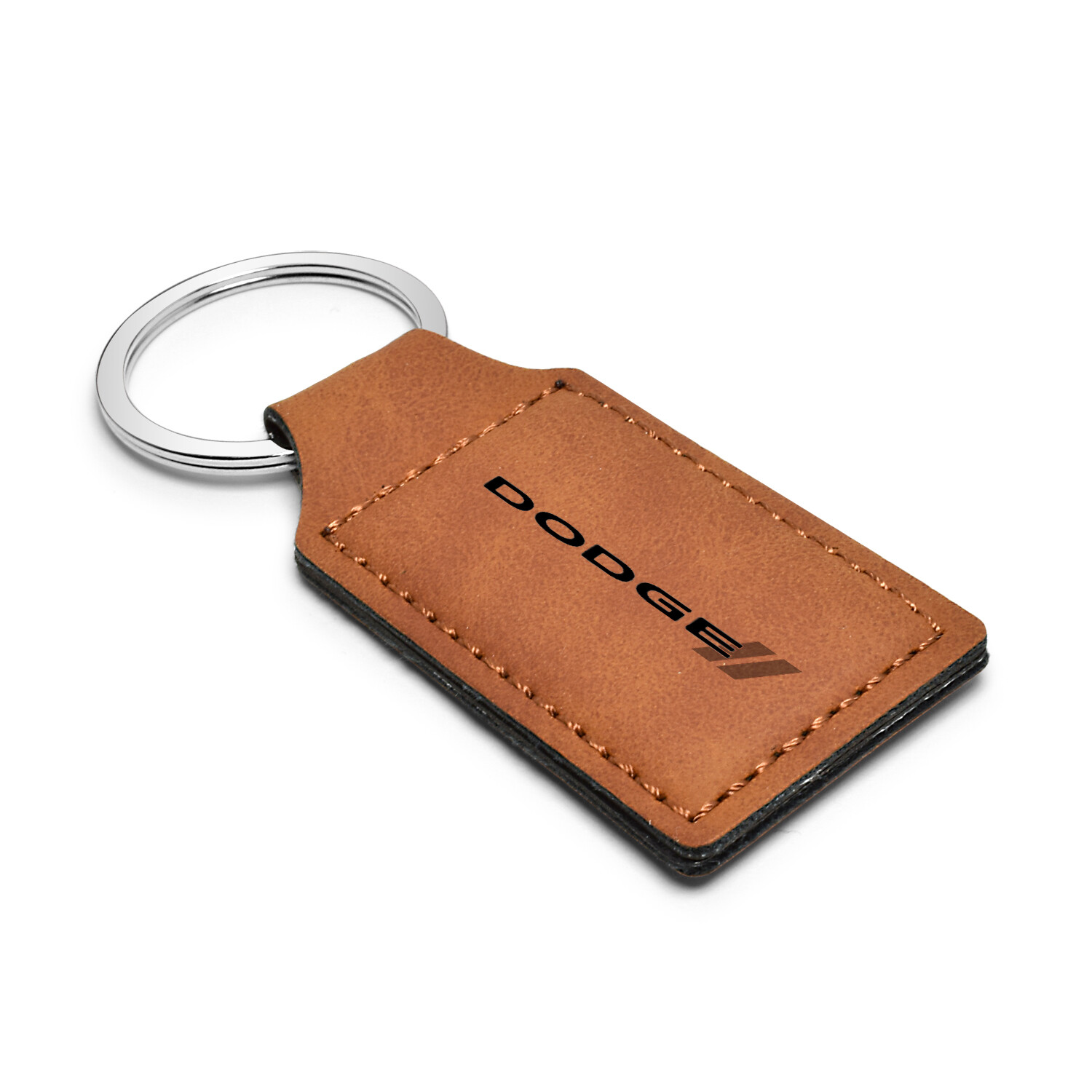 Dodge Rectangular Brown Leather Key Chain Key-ring