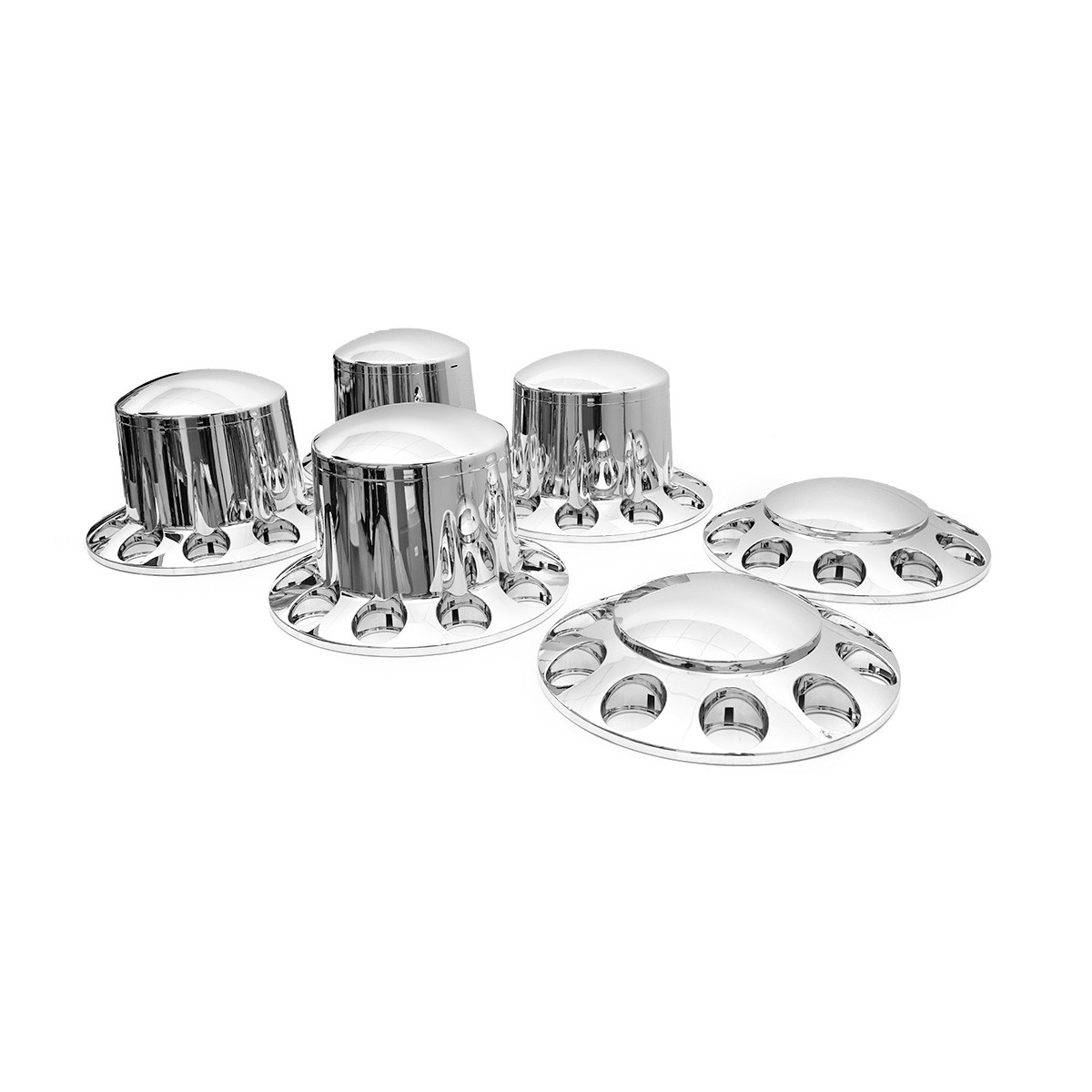 Chrome 33mm Semi Truck Front & Rear Wheel Axle Cover Lugs w/ Cylinder Hub Caps