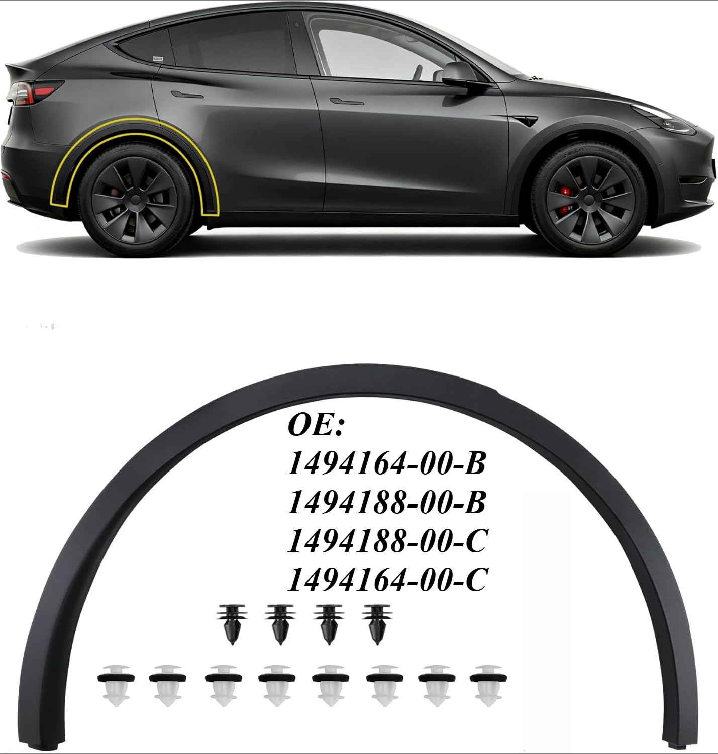 Rear Right Wheel Arch Fender Flare For Tesla Model Y 2020-2024 1494188-00-B
