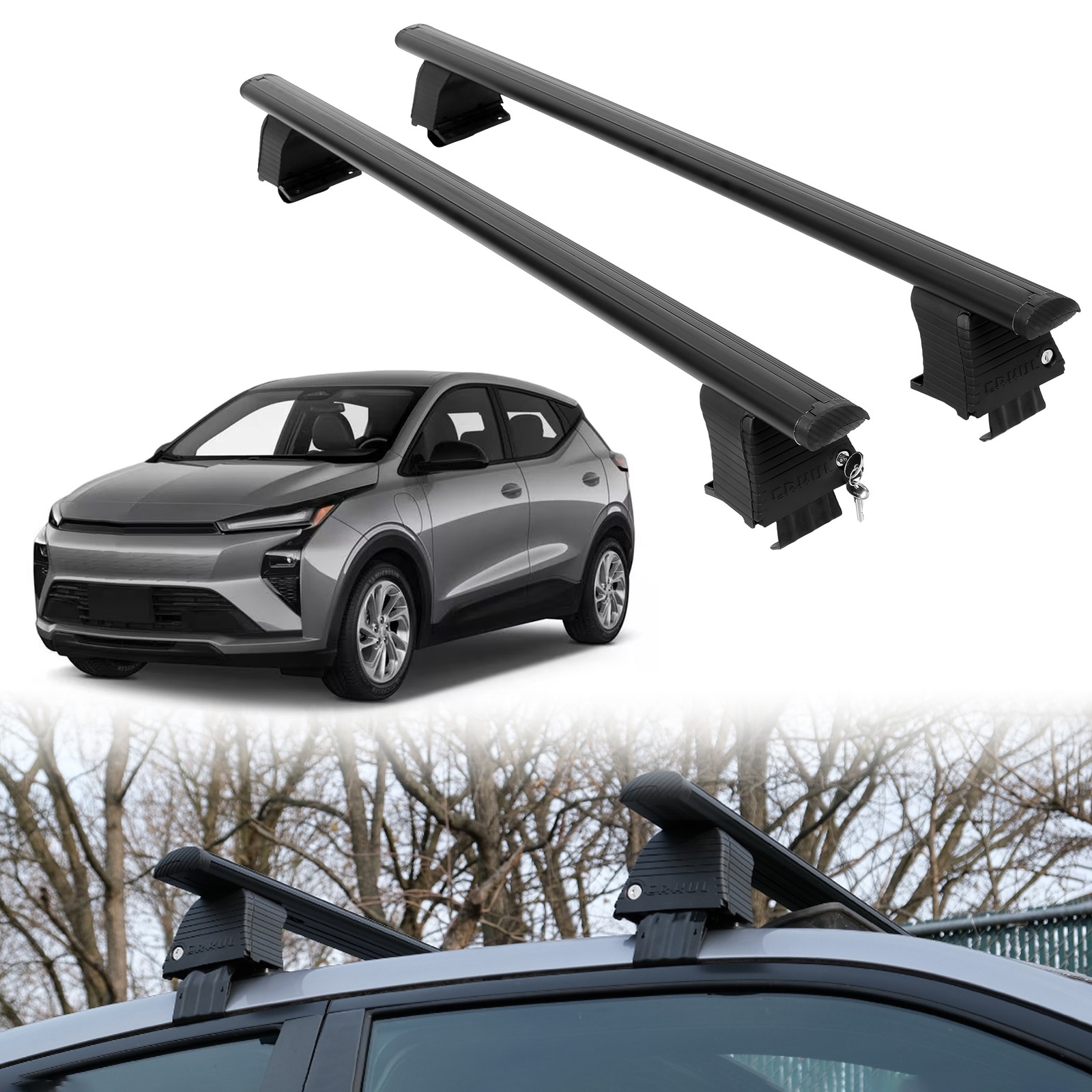 Open Box Roof Rack Crossbars for Chevrolet Bolt 2027 Fits Naked Roof – Black