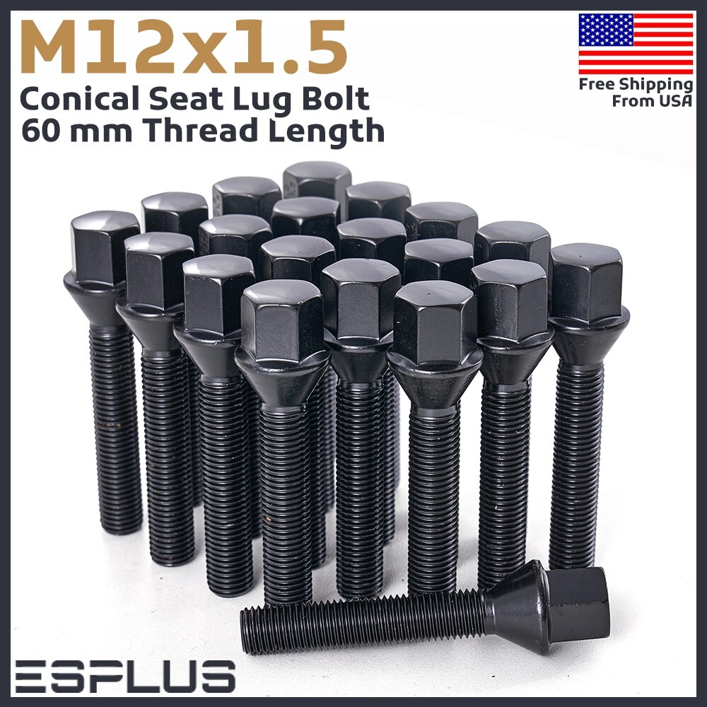 20 BMW Lug Bolt M12x1.5 Black 60mm Fit 1-8 Series/M1/M3/M5/M6 W 30-34mm Spacers