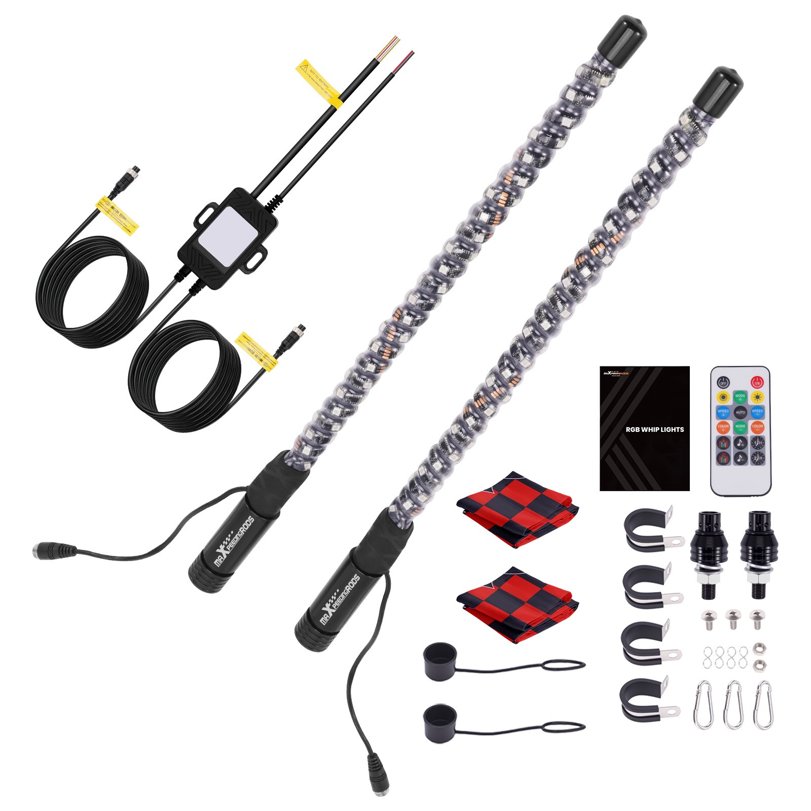 2PCS 2FT Fat Whip Lights W/ Falg APP & Remote Control for UTV ATV RZR SXS 4WD