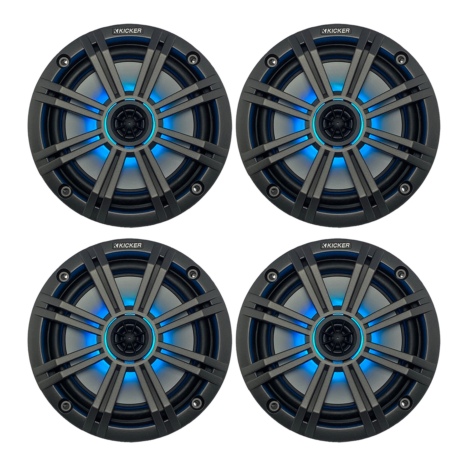 Kicker 6.5″ 195 Watt Marine Multicolor LED Speakers (Qty 4) w/Charcoal Grilles