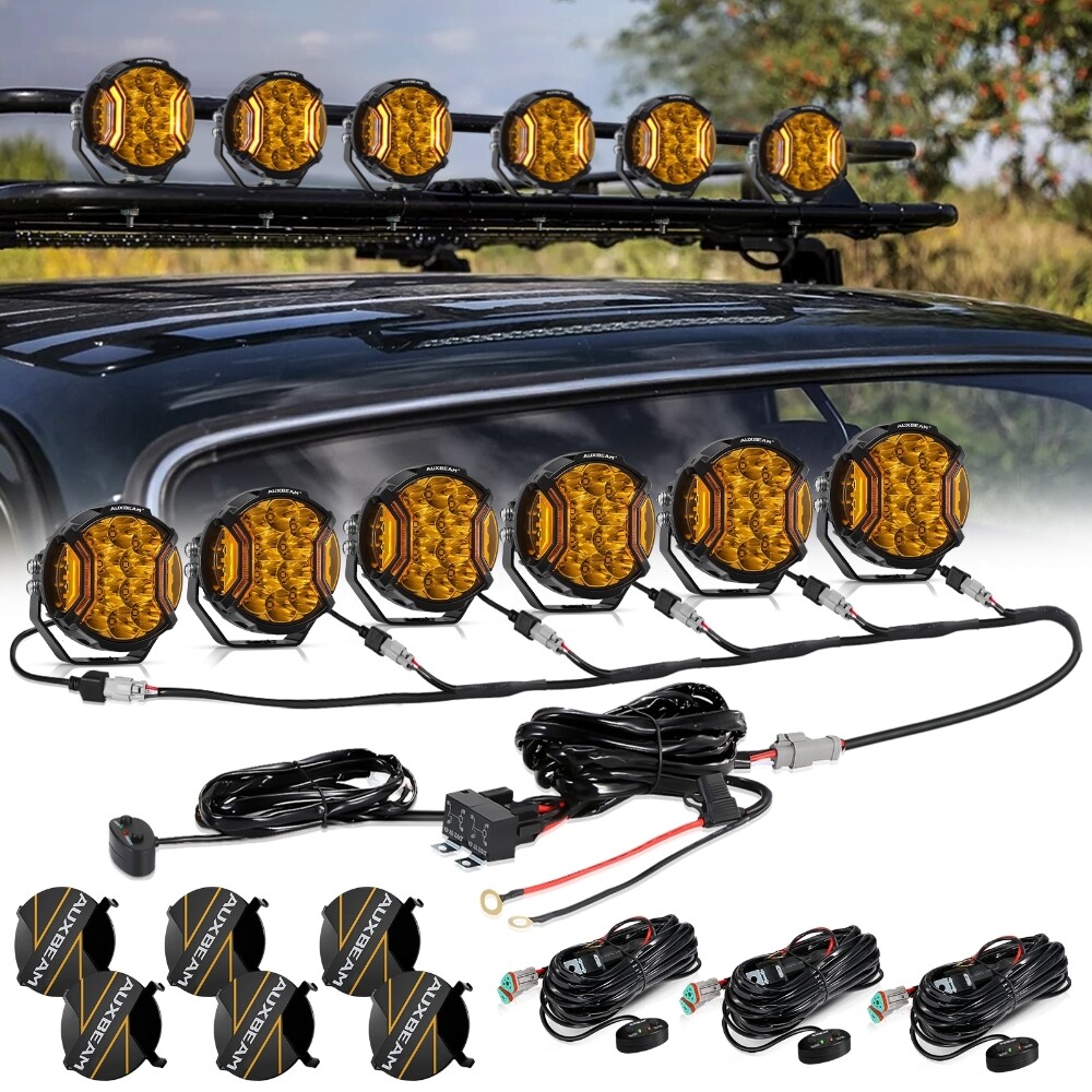 6x Auxbeam 5″ 172W LED Side Shooter Pods DRL/Spot Offroad Light w Harness 6Leads