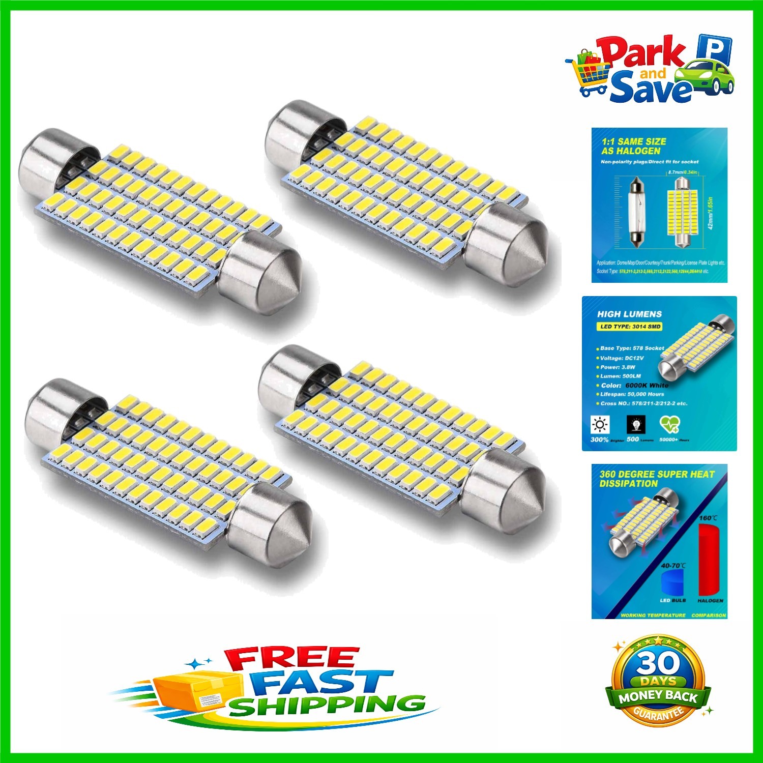 Energy-Efficient 578 LED Car Bulbs 6000K Brightness – Long Lasting 50,000 Hours