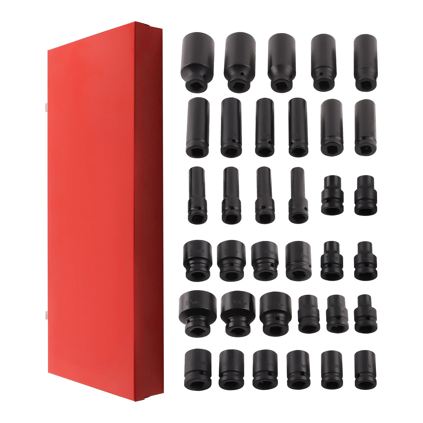 35pcs 1/2″ Inch Deep Impact Socket Set Drive 8-32mm Metric Garage Sae With Case