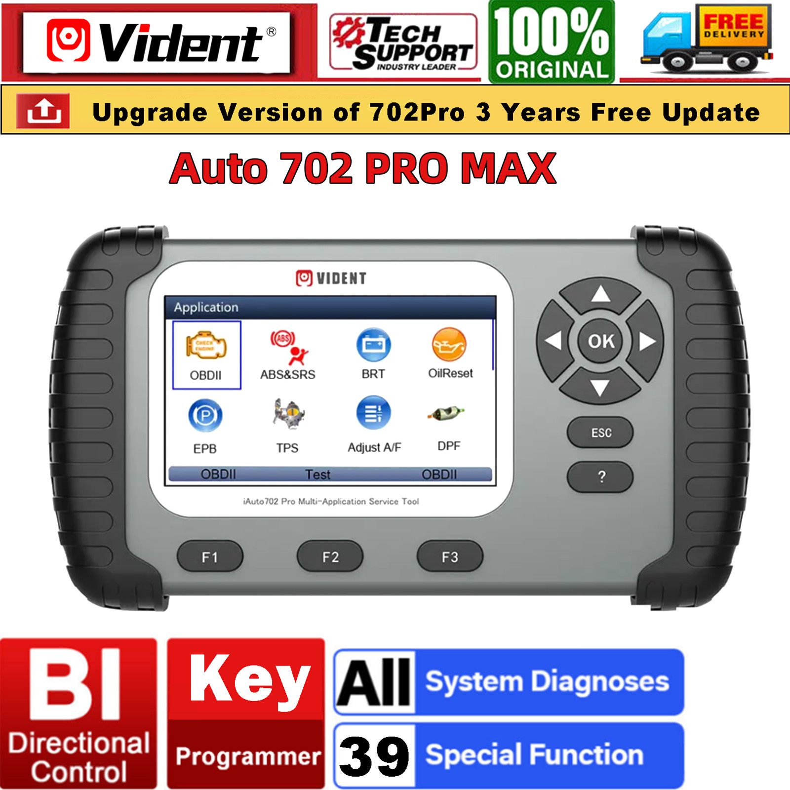 Vident 702Pro MAX Car All System Bidirectional OBD2 Scanner Diagnostic Tool TPMS