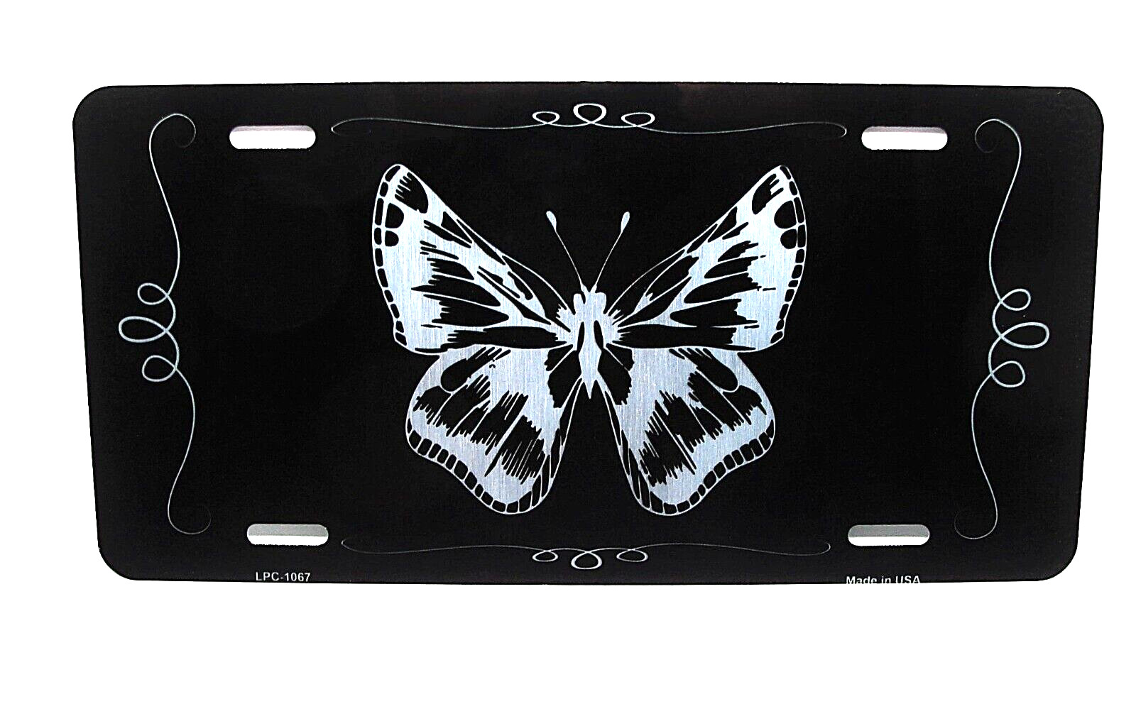 BUTTERFLY BLACK BRUSHED METAL NOVELTY CAR LICENSE PLATE AUTO TAG