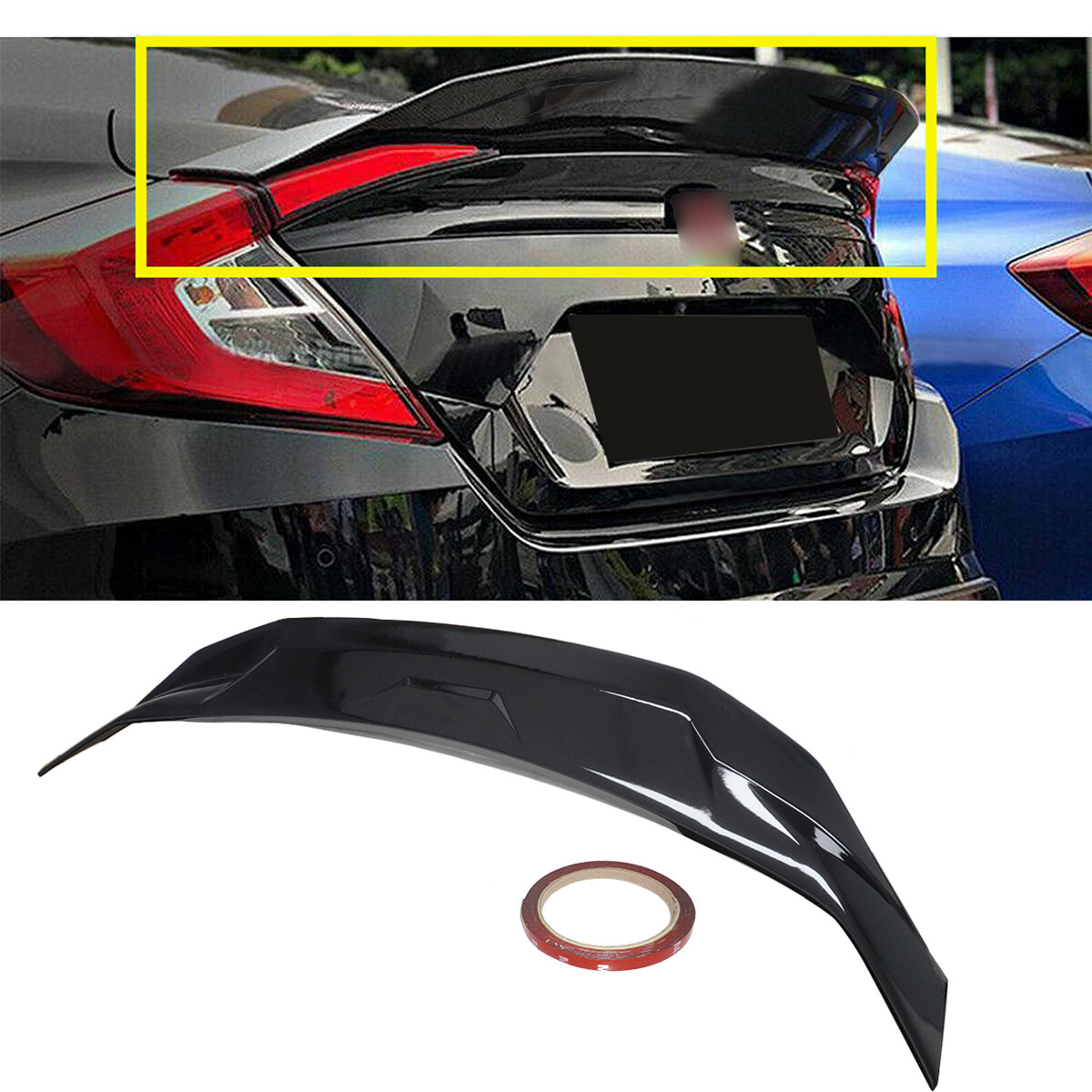 FIT 2016-2021 HONDA CIVIC SEDAN GLOSS BLACK HIGHKICK DUCKBILL TRUNK SPOILER WING