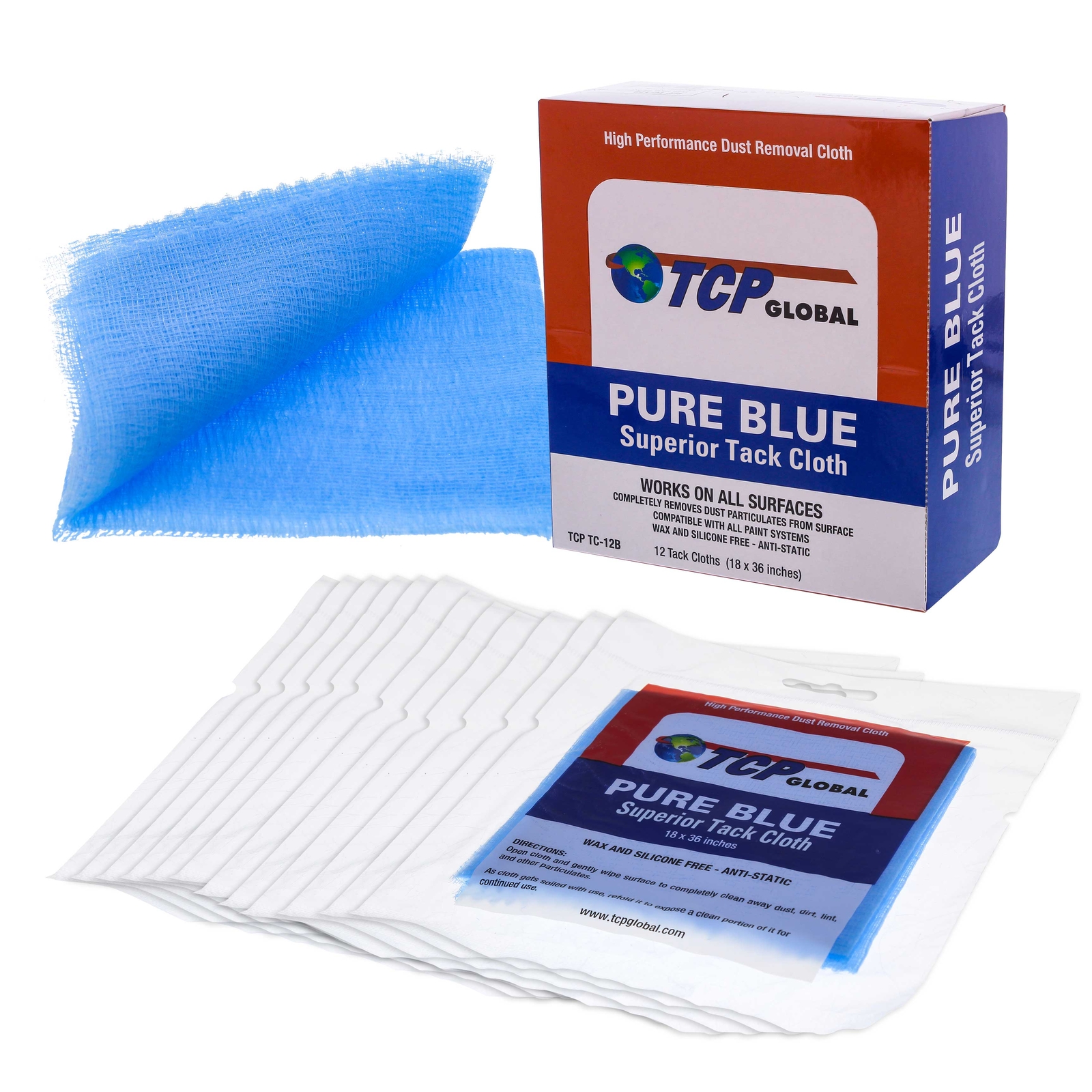 Blue Tack Cloths, Box of 12 – Wax Silicone Free Anti-Static Automotive Painters