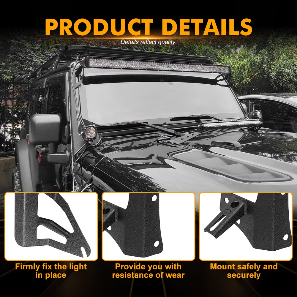 52″ LED Work Light Bar+4″ Light Pods+Mounting Bracket For Jeep Wrangler JK 07-18