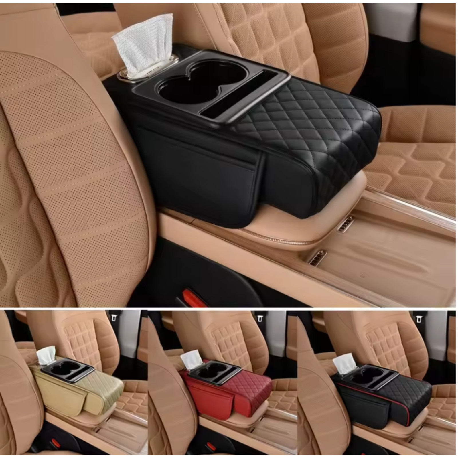 Car Cup Holder Passenger/Armrest Cushion 7.5cm Red 2 Way Front