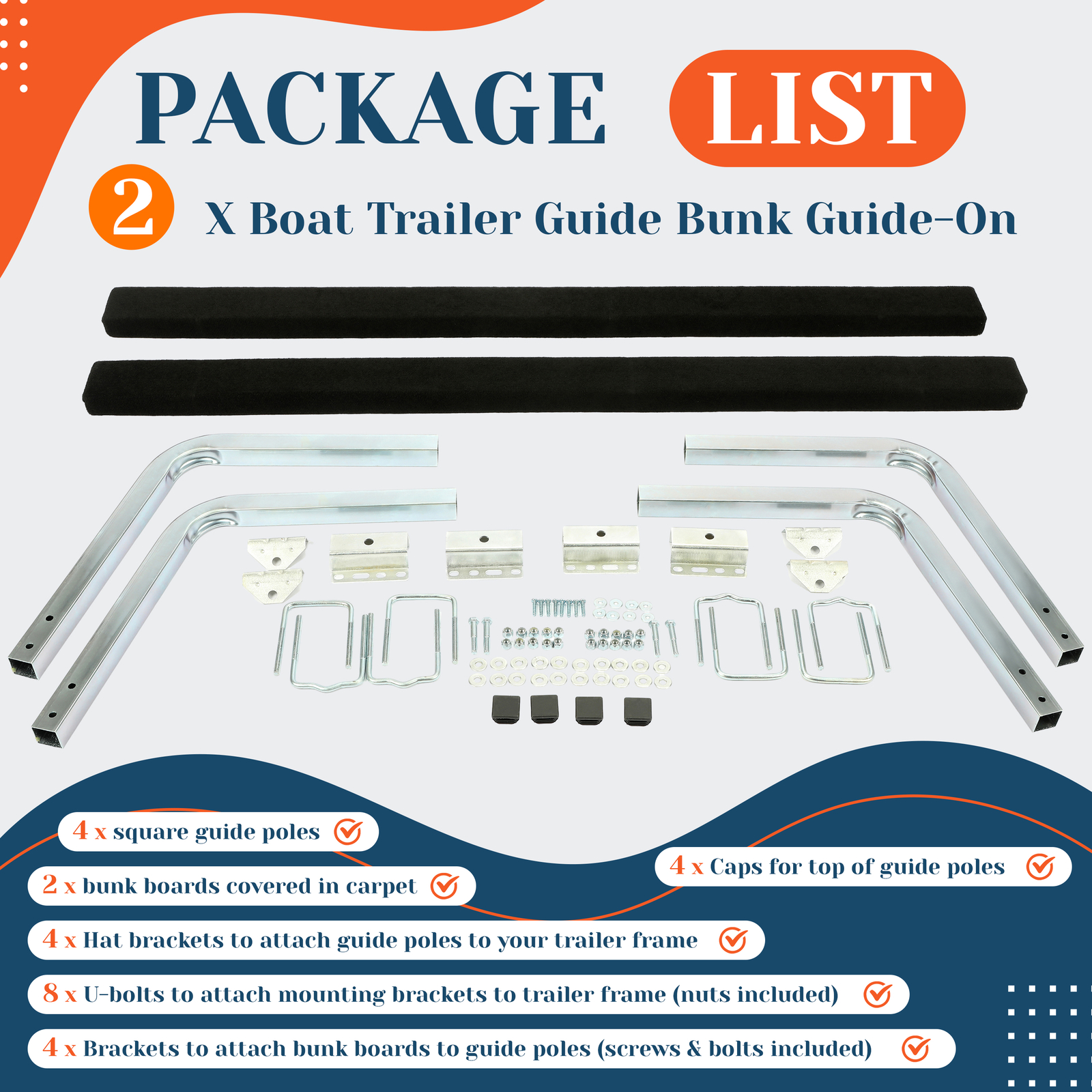 5′ Adjustable Boat Trailer Guide Bunk Board Bunkboard Guide-On Rails Zinc-Plated