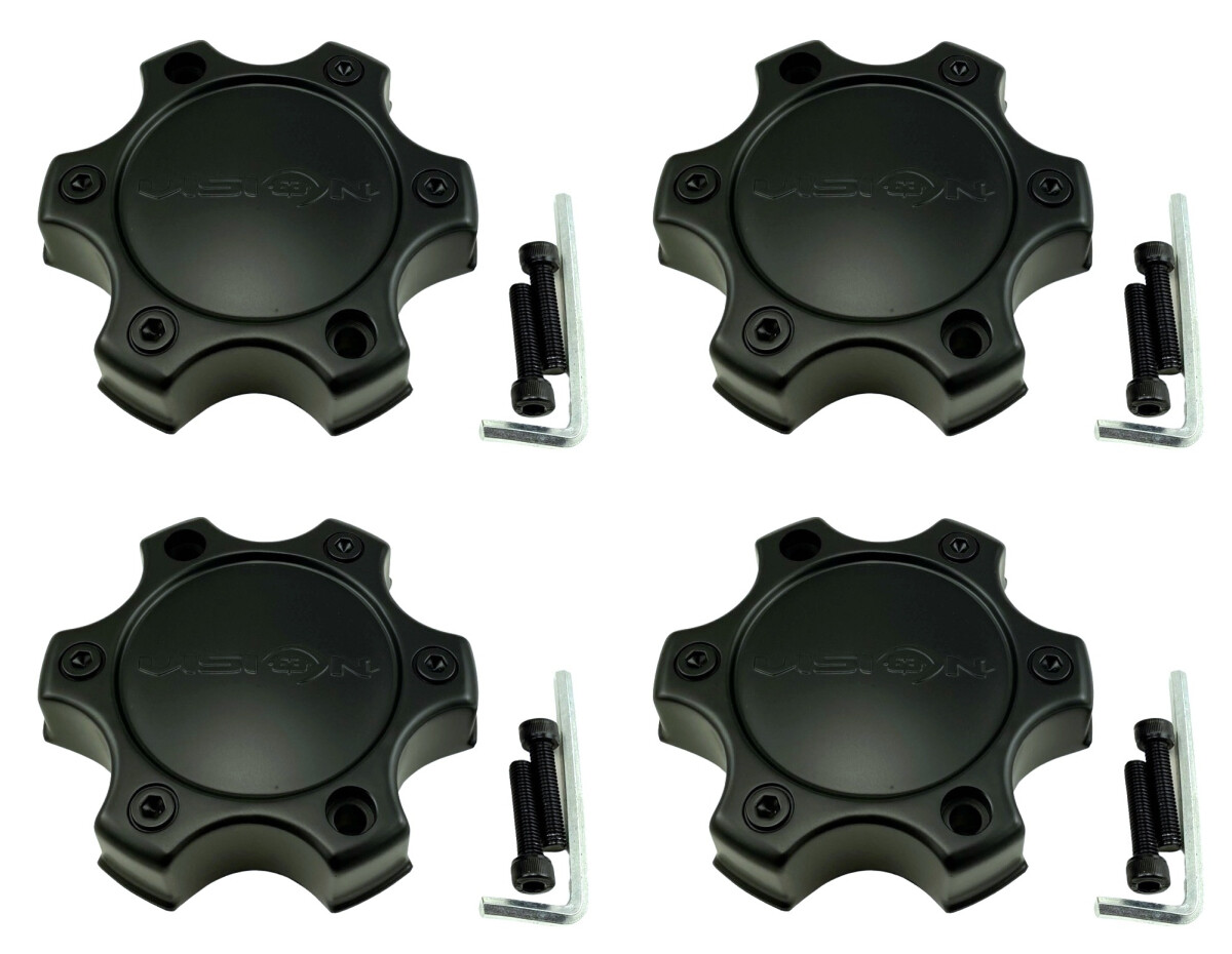 4x NEW Vision 326 372 Matte Black Bolt On 6 Lug Wheel Rim Center Caps C326MB-6CV