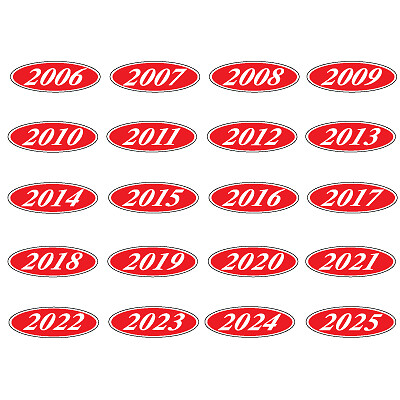 EZ-Line Car Dealer Oval Model Year 2 DOZEN Windshield Stickers RED WHITE