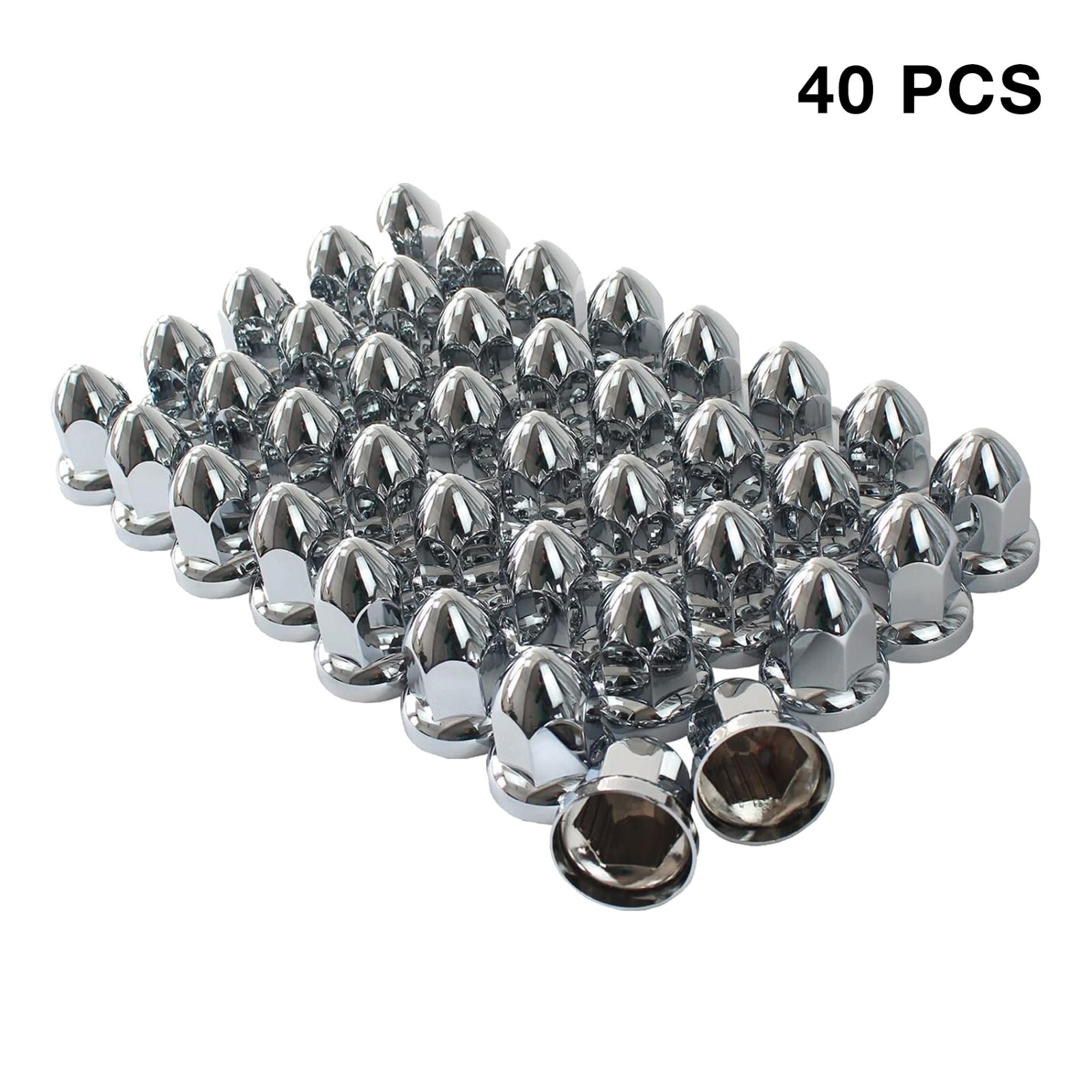 33mm Chrome ABS Plastic Push-on Bullet Lug Nut Covers (Pack of 40)