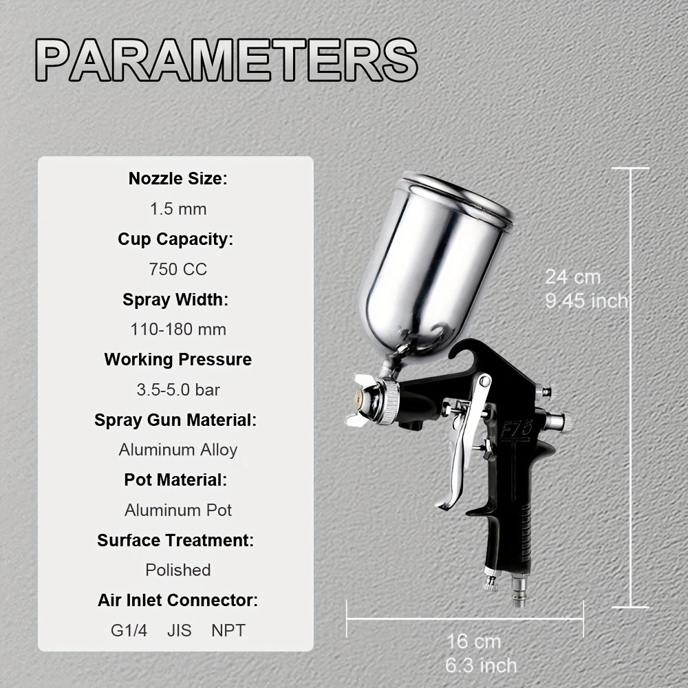 Paint Sprayer, F-75 Spray Gun 1.5mm Nozzle w Cup for Automotive Furniture Parts