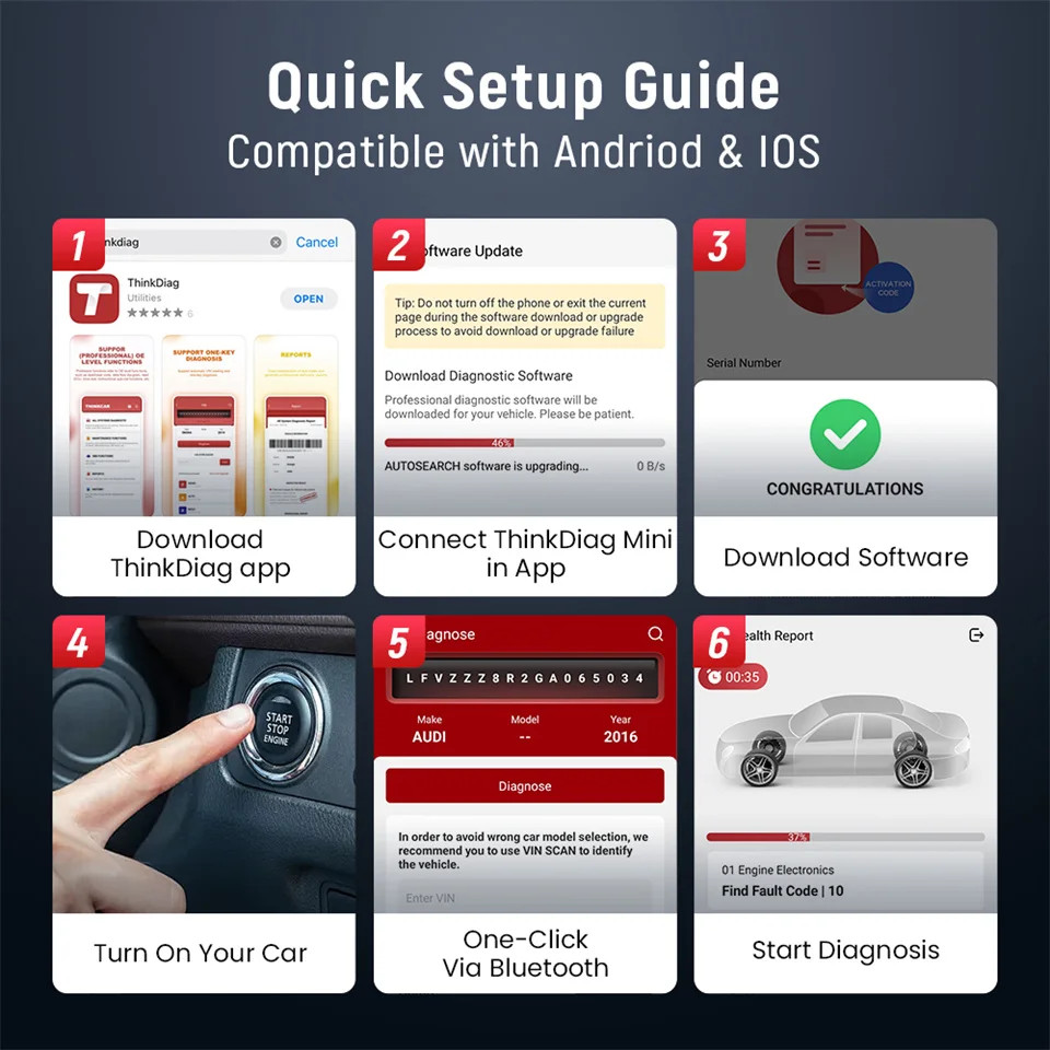 ThinkcarBD6 Bluetooth OBD2 Code Reader Full System Diagnostic Tool Car Scanner