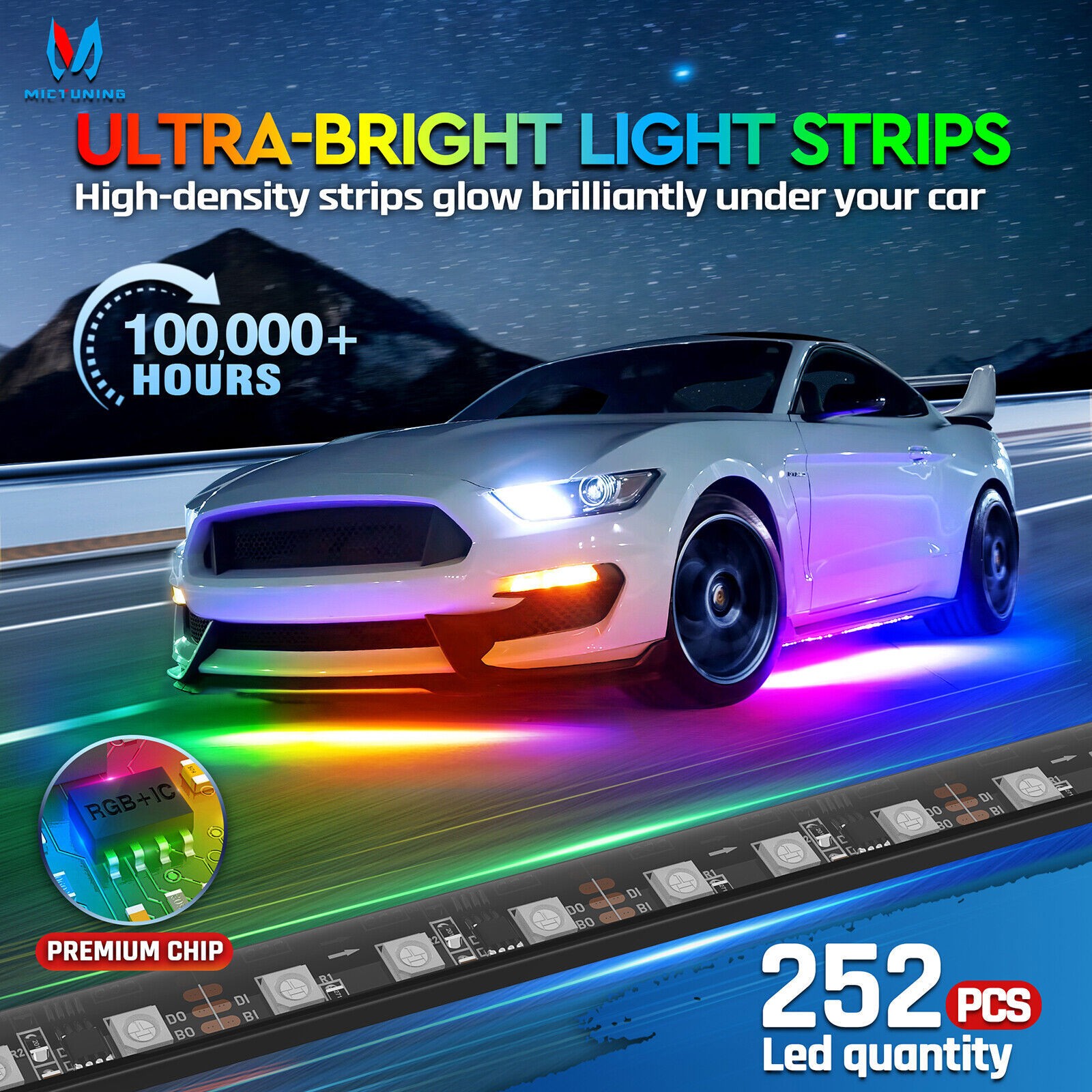 MICTUNING DreamColor Underglow Chasing Light Kit ,RGB+IC LED Lights for All Cars