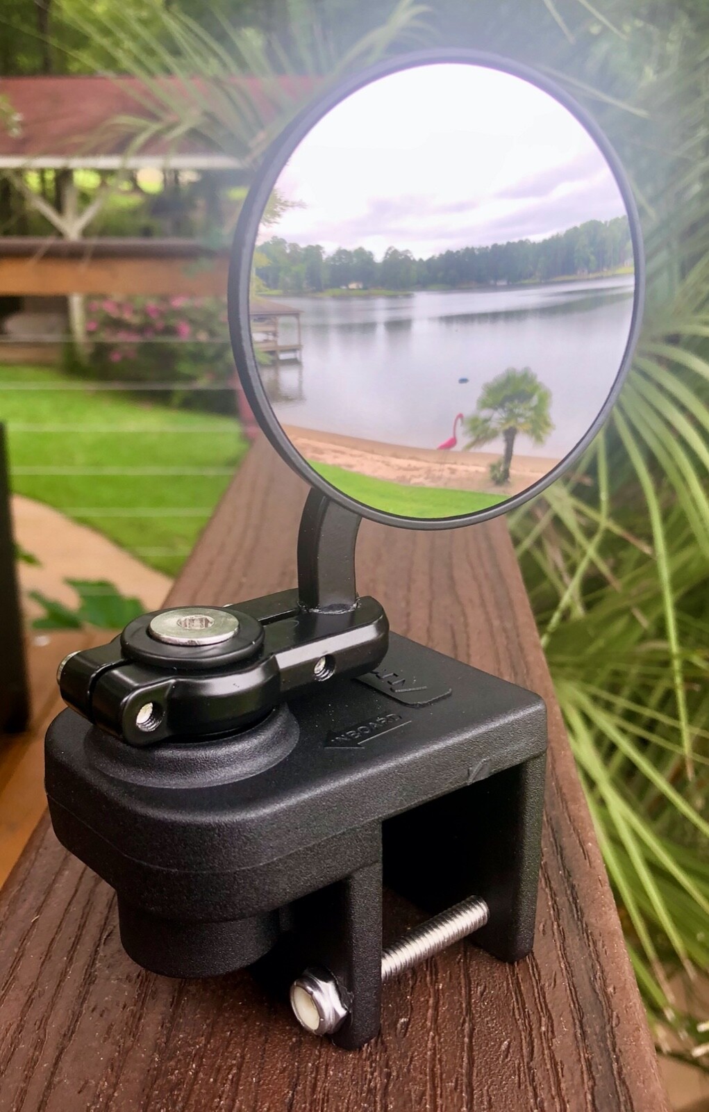 Pontoon Boat 3″ Round Marine Rearview Mirror 1-1/4″ Square Rail Mount Adjustable
